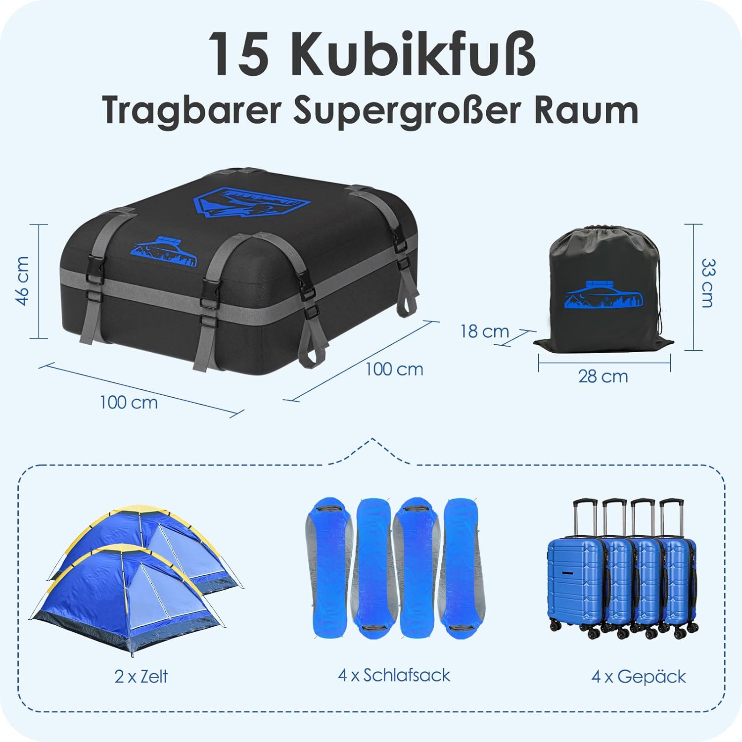 Thumbnail 2 de Rymopuey faltbare Dachbox 15–21 Kubikmeter (700D, wasserdicht) mit Anti-Rutsch-Matte und 6 Gurten