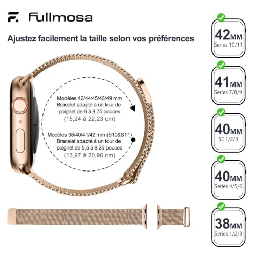 Detalle 2 de Fullmosa Bracelet Milanais pour Apple Watch – Version 42/40/41/38 mm, acier inoxydable et maillage tissé