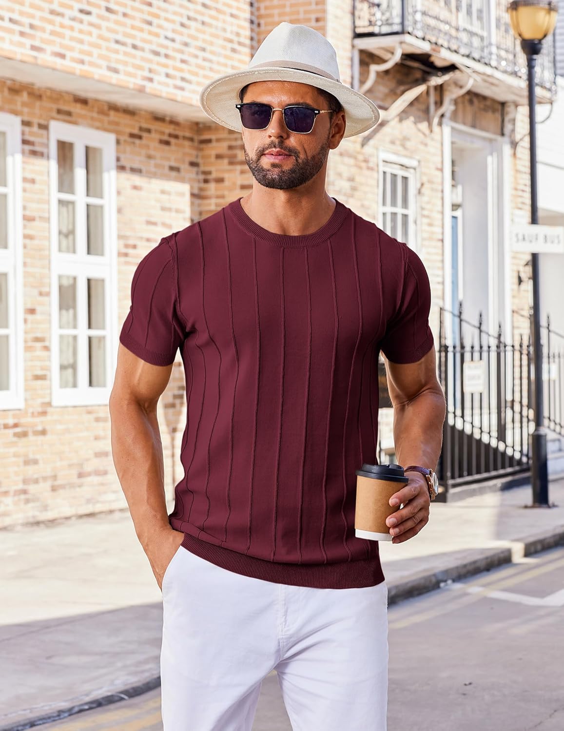 Thumbnail 1 de COOFANDY Men's Knit Crewneck Short Sleeve T-Shirt