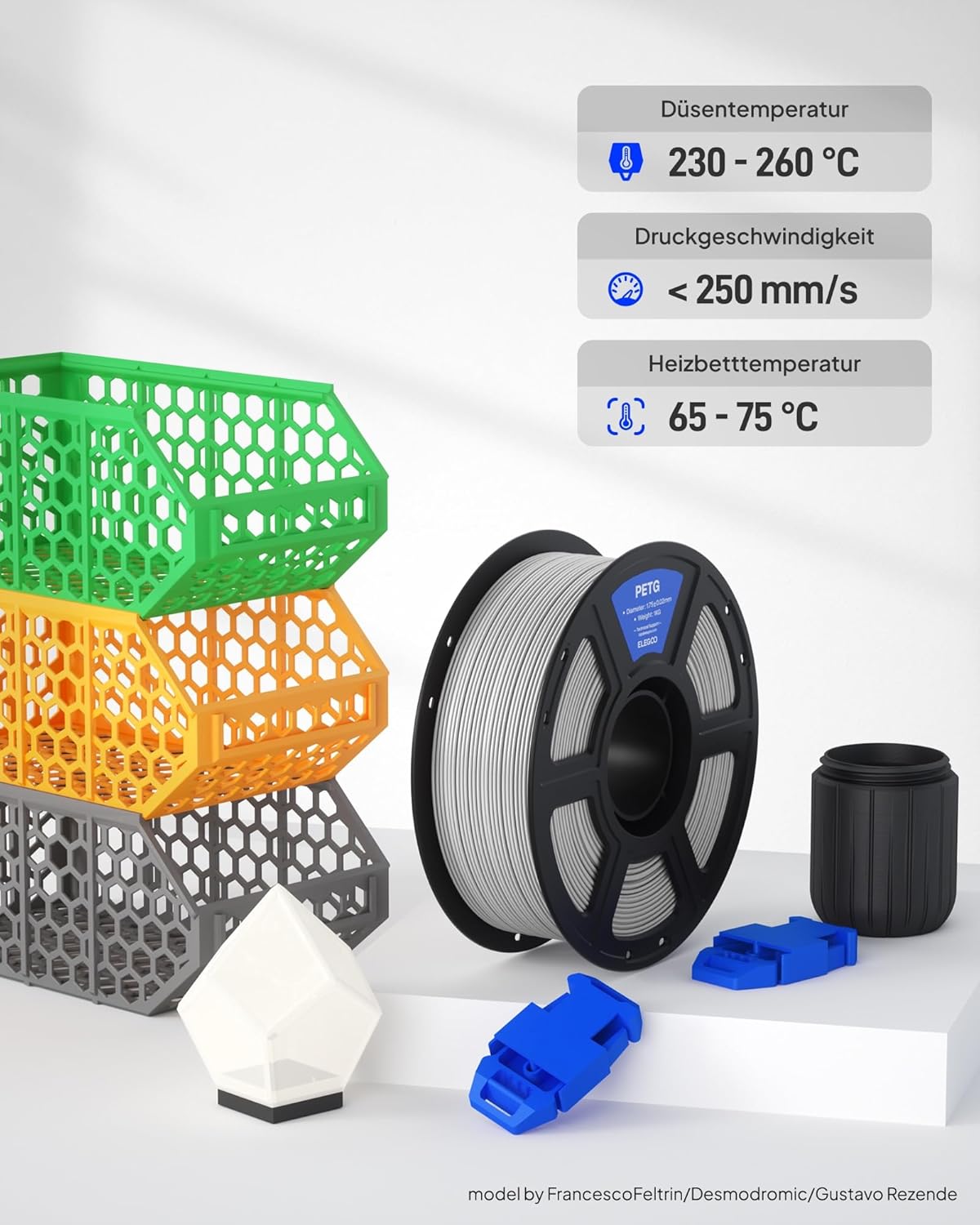Thumbnail 4 de ELEGOO PETG Filament 1,75 mm Rot – 1 kg, präzises 3D-Druckmaterial für robuste Bauteile