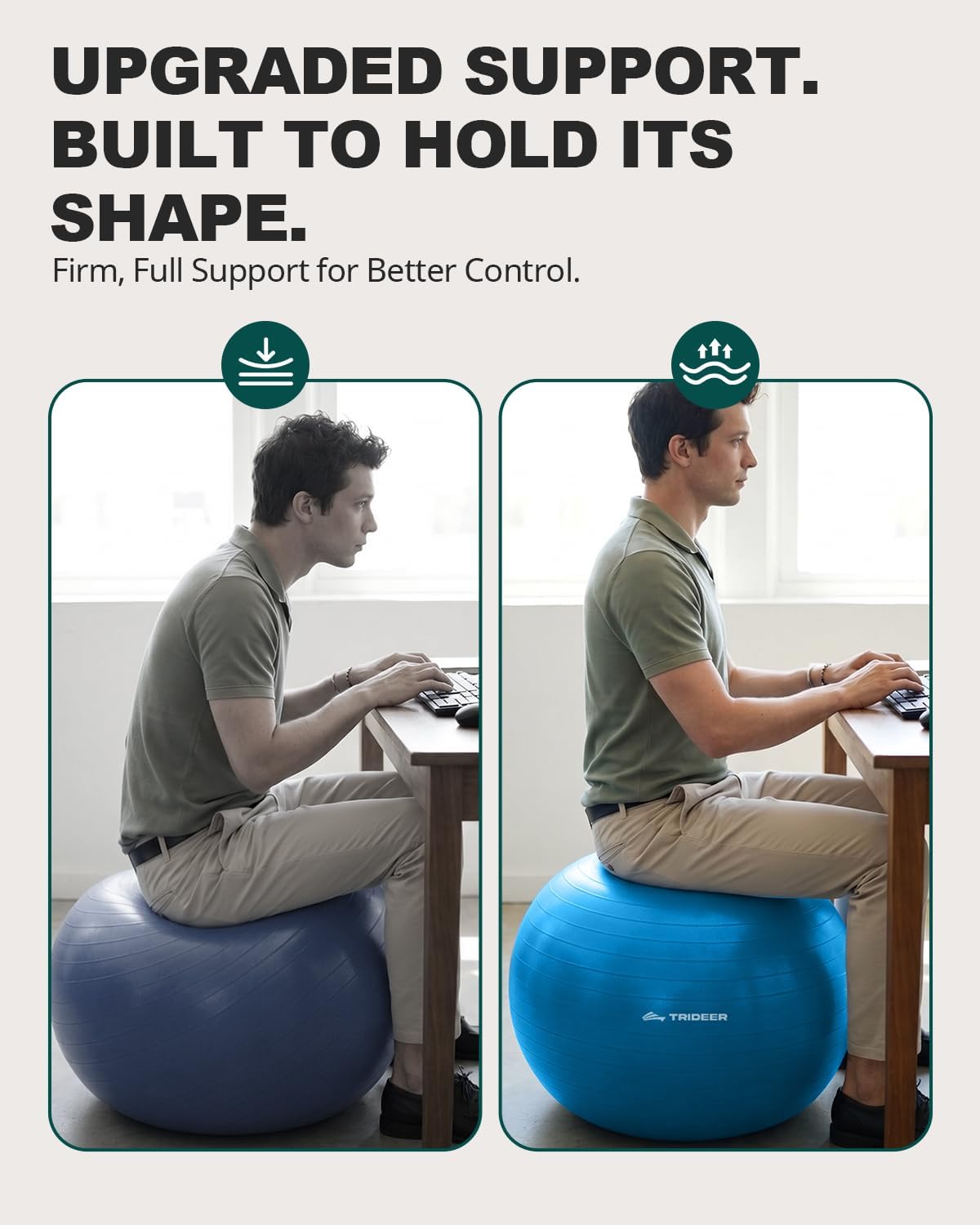 Detalle 2 de Trideer exercise ball, 65 cm PVC Yoga Ball with Non-Slip Frosted Grip