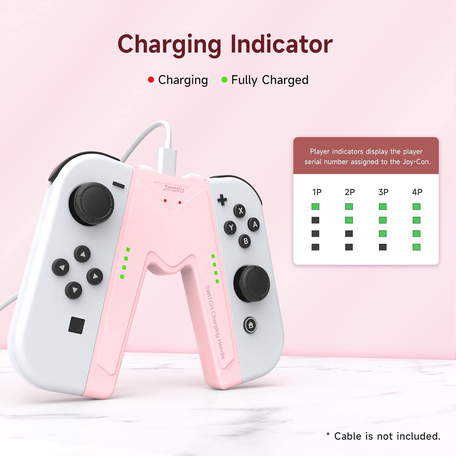 Thumbnail 3 de JINGDU Ladegriff für Switch NS/OLED Joy-Con (USB‑C, V-förmige Griffhalterung) in Pink