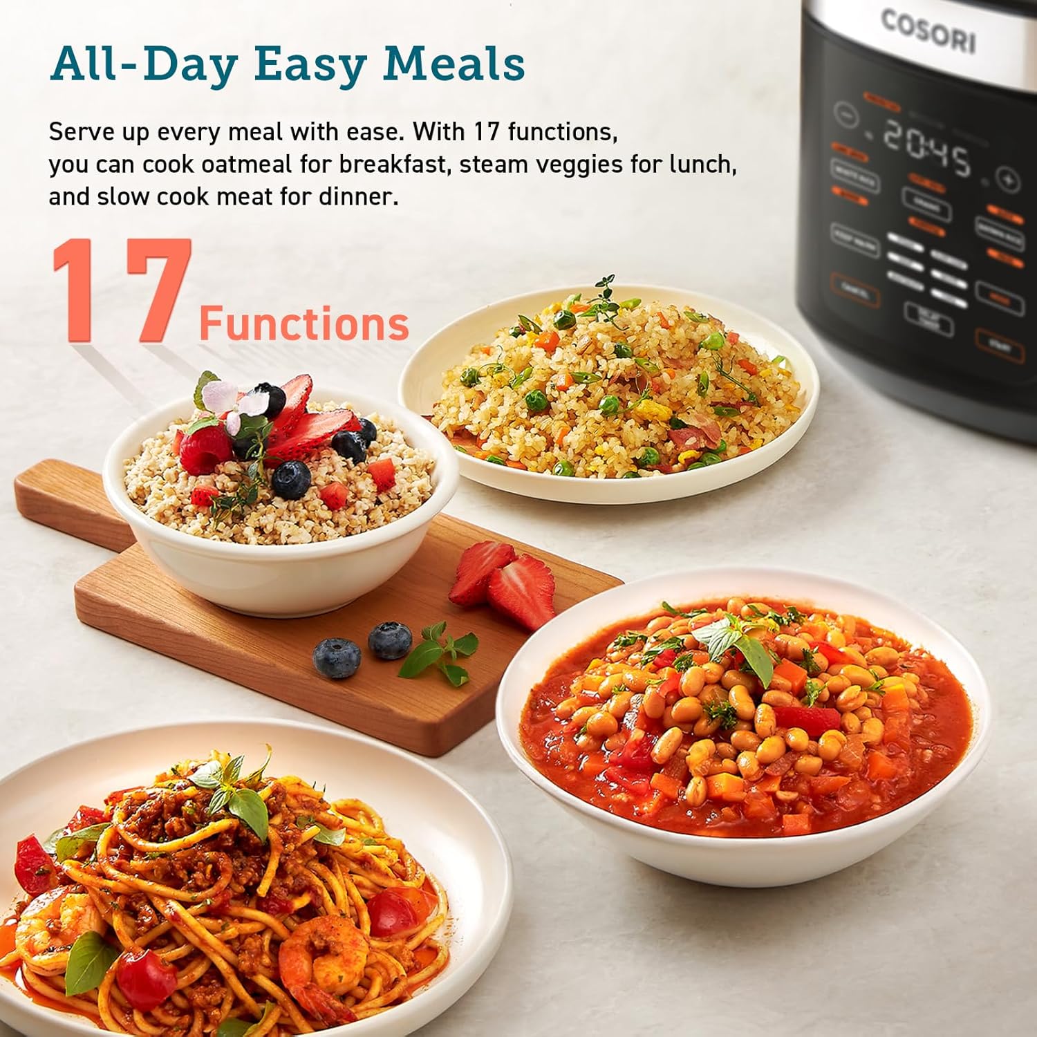 Thumbnail 2 de COSORI Rice Cooker, Slow Cooker & Steamer (Ceramic Coated Inner Pot, Fuzzy Logic) – 10 Cups / 5L, 17 Functions, Timer & Keep Warm, Black