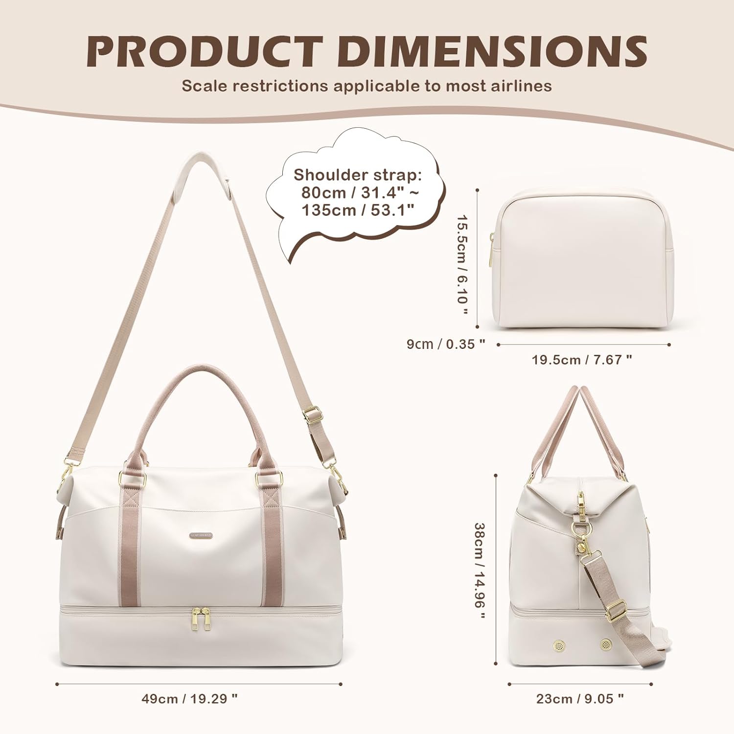 Thumbnail 1 de Sac de Voyage Femme 46L avec Trousse et Compartiment Chaussures – Blanc cassé
