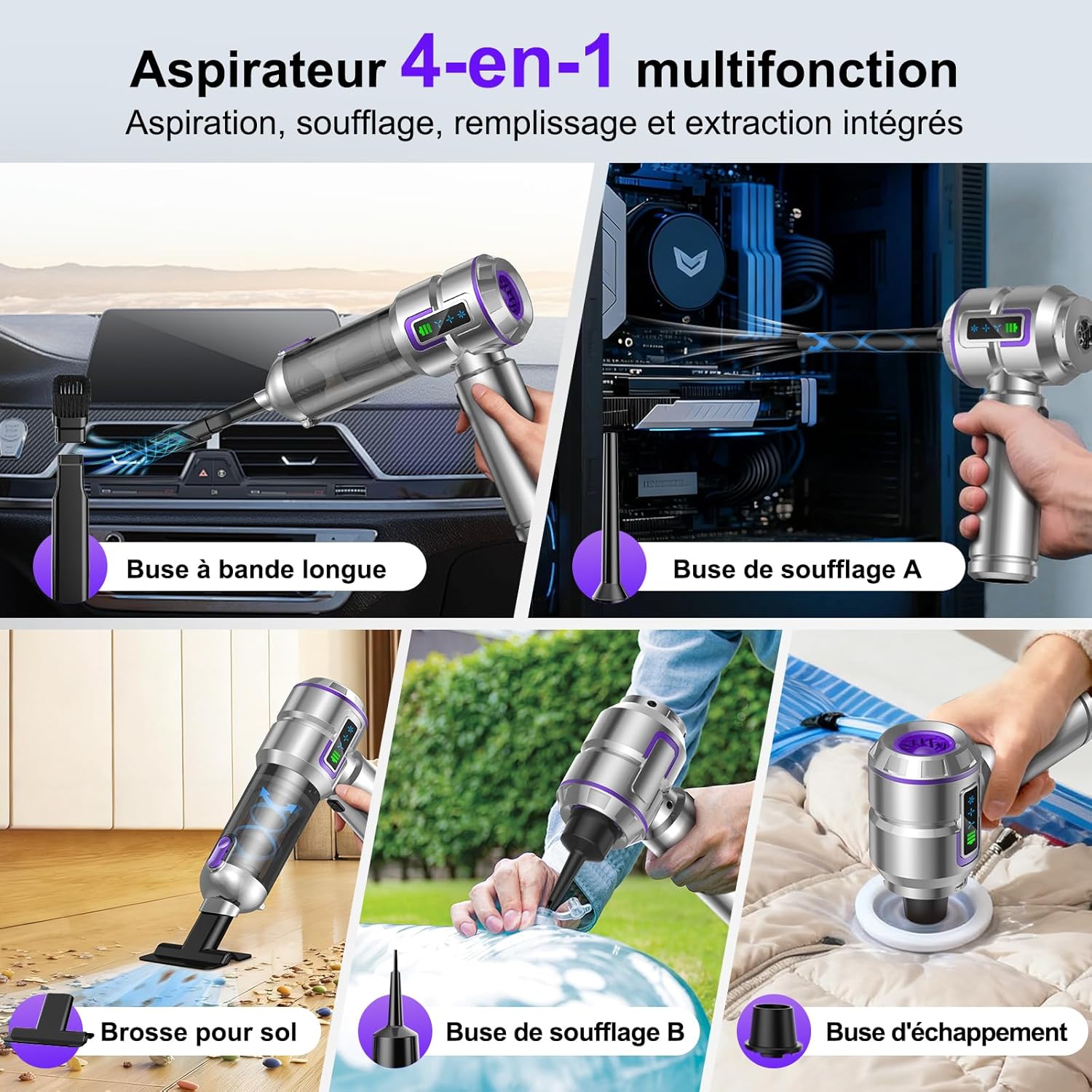 Thumbnail 4 de Aspirateur à main botatio sans fil 25 000 Pa, avec écran et 4-en-1 (voiture/maison) – 3 vitesses