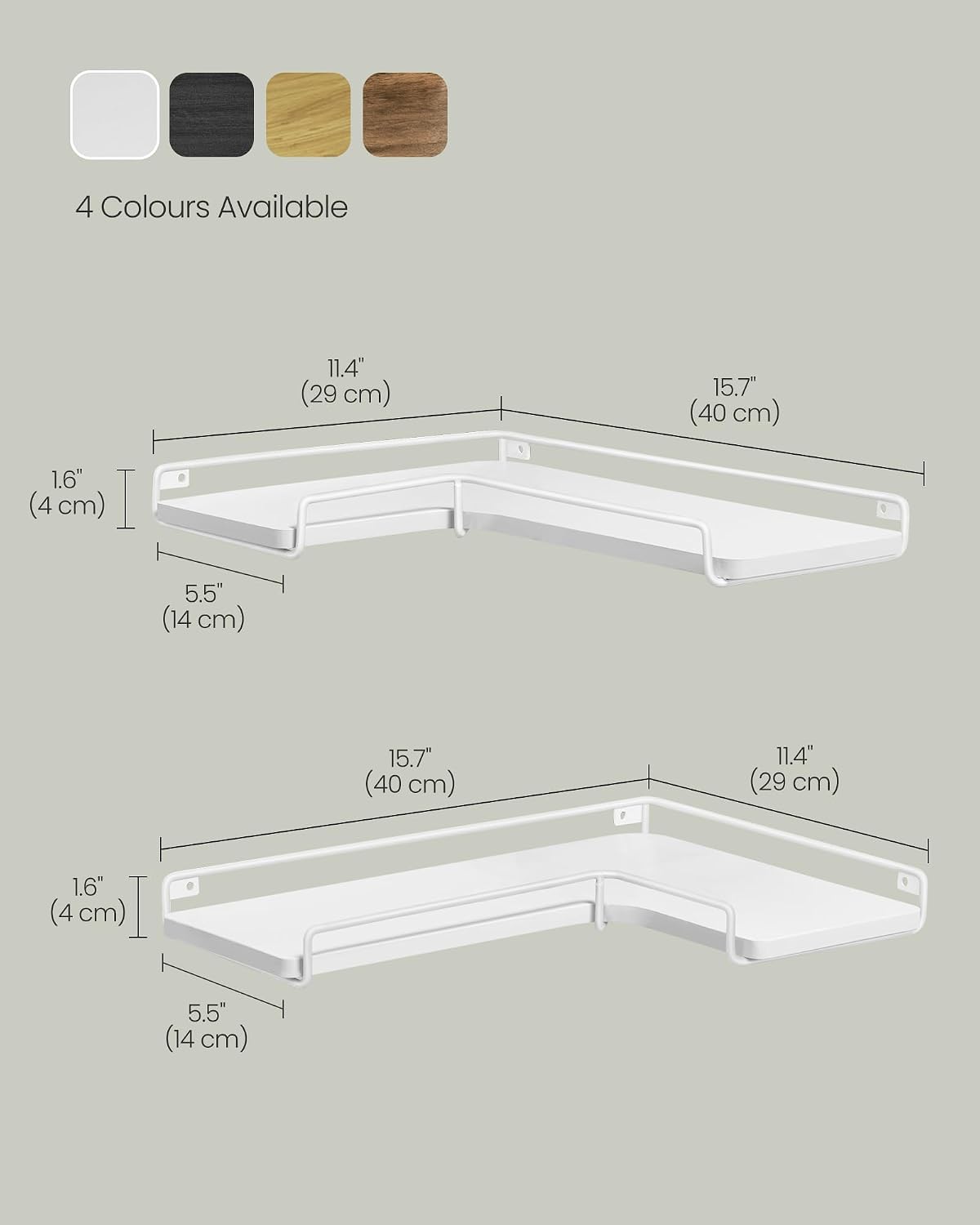 Detalle de VASAGLE LLS831W14 Corner Shelves, Set of 2, L-Shaped White Floating Shelves