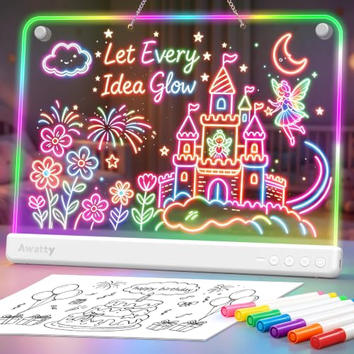 Detalle de Awatty Lavagna da Disegno a LED (Bianca) – creatività luminous con supporto e kit completo
