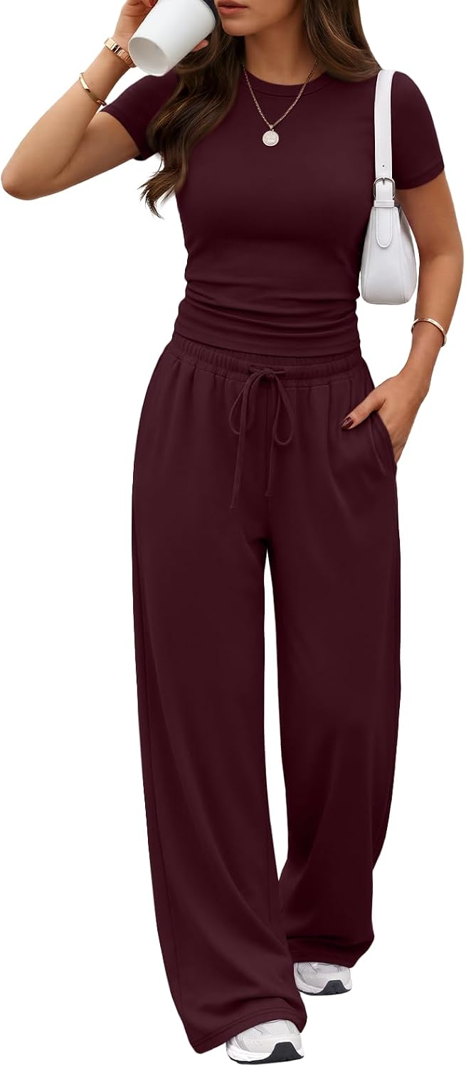 Thumbnail 6 de Trendy Queen 2 Piece Matching Summer Lounge Set: Side Ruching Top + Wide-Leg Pants
