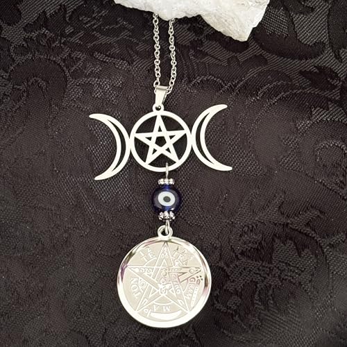 Thumbnail 4 de Simboliks Amuleto de Protección Triple Luna con Tetragrammaton y Ojo Turco – Collar de Acero Inoxidable