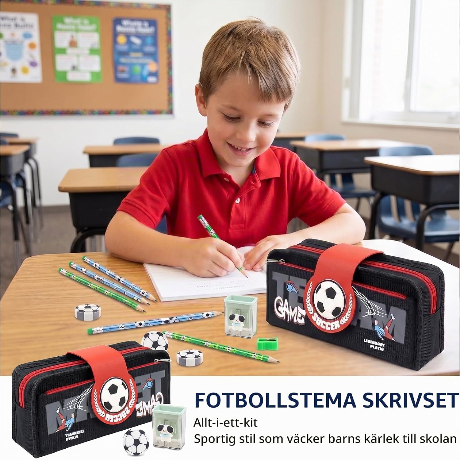 Detalle de Qibivfo ZQBDTZ fotbollspennfodral, 38-delars set med två fack