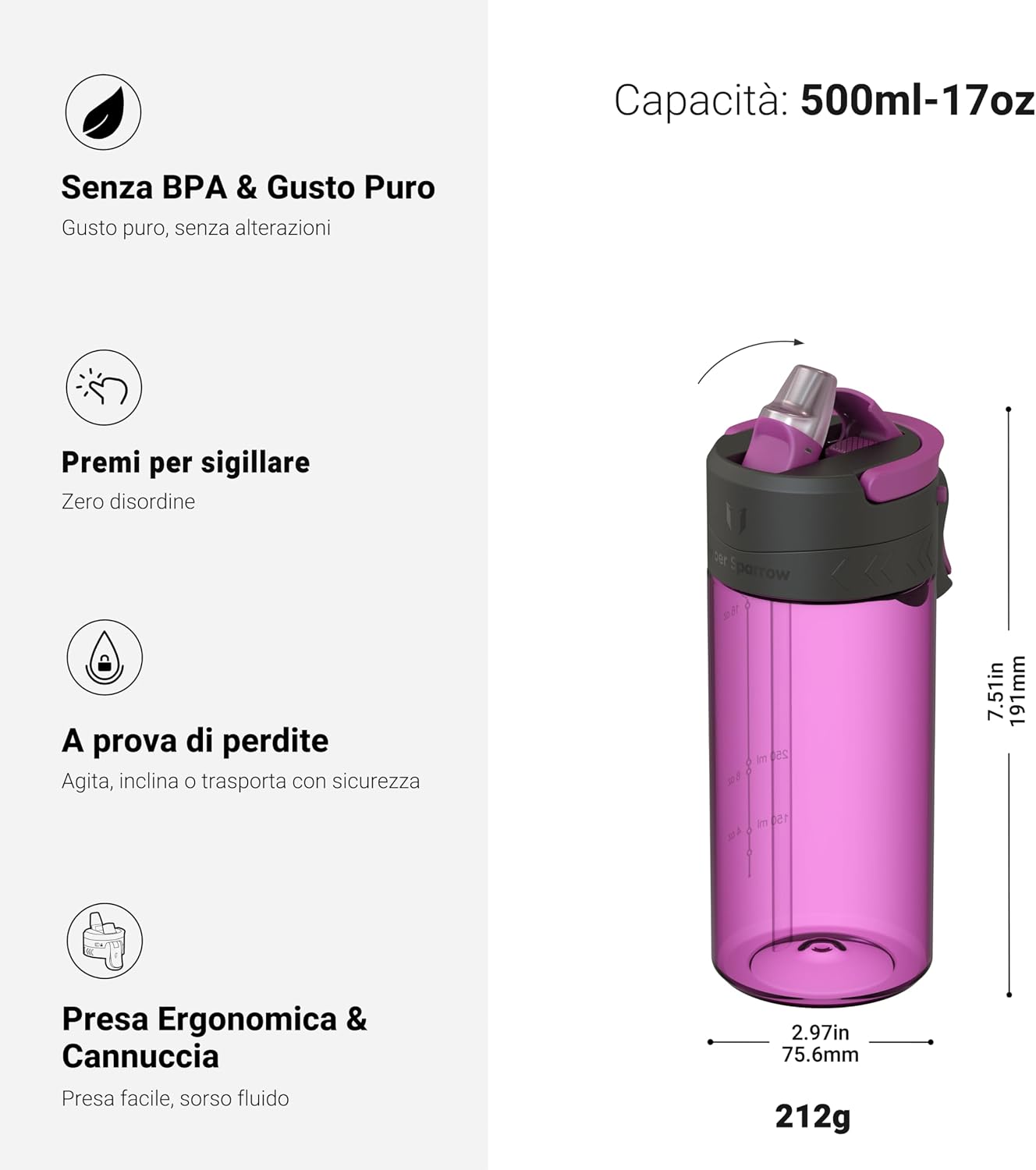 Thumbnail 2 de Sparrow Borraccia TouchFlow 1L borraccia sportiva