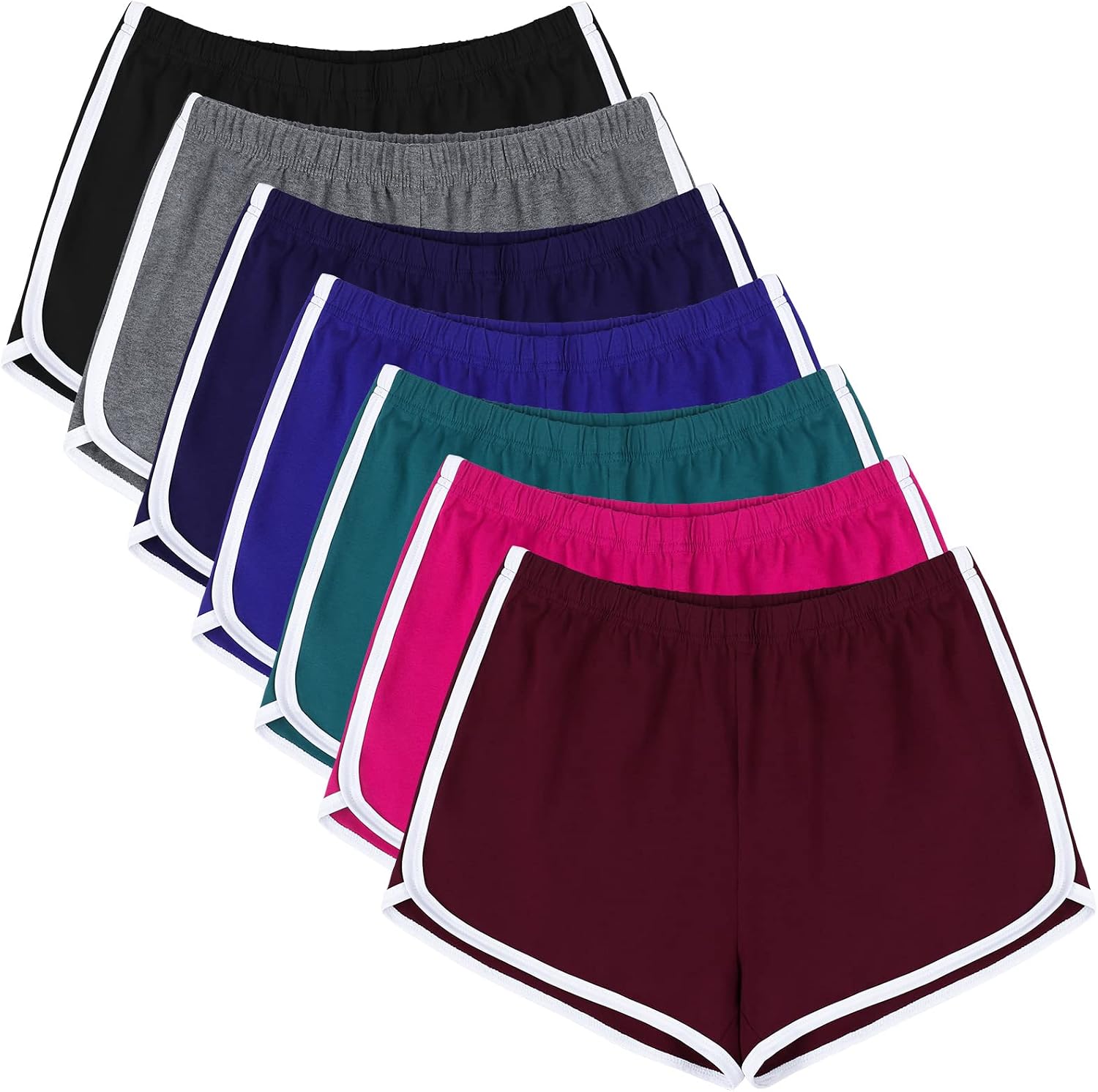 Detalle de URATOT 7 Pack Women's Cotton Shorts – Dolphin-Edge Lounge & Activewear