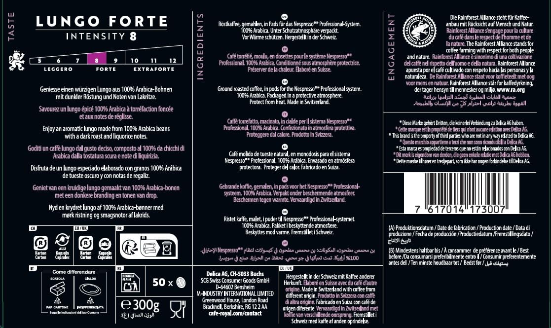 Detalle de Café Royal Professional Pads Lungo Forte – 50 Pad, Nespresso-kompatibel (R) Office & Gastronomie