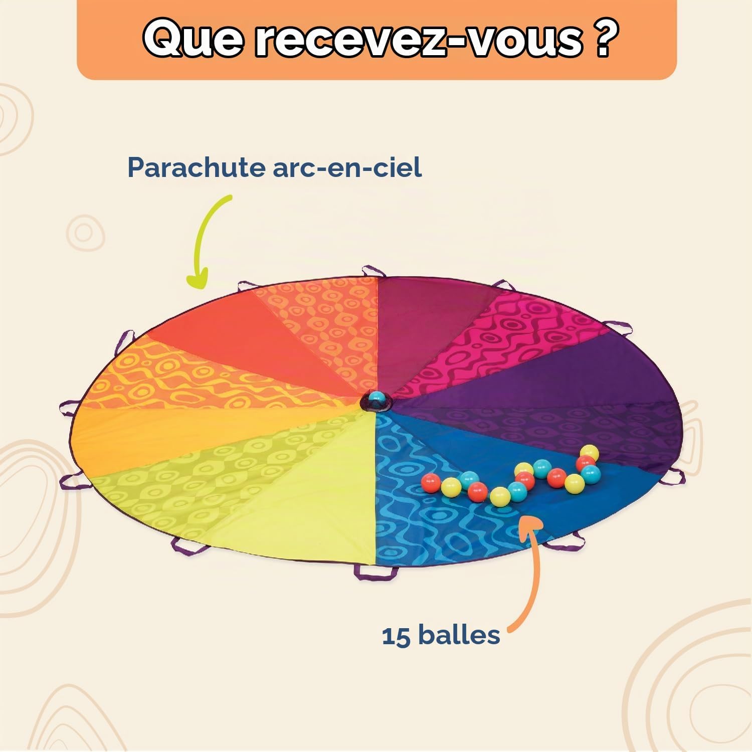 Thumbnail 4 de B. toys Woo-Hue speelparachute met 15 ballen en 12 handgrepen, Ø 2,4 m