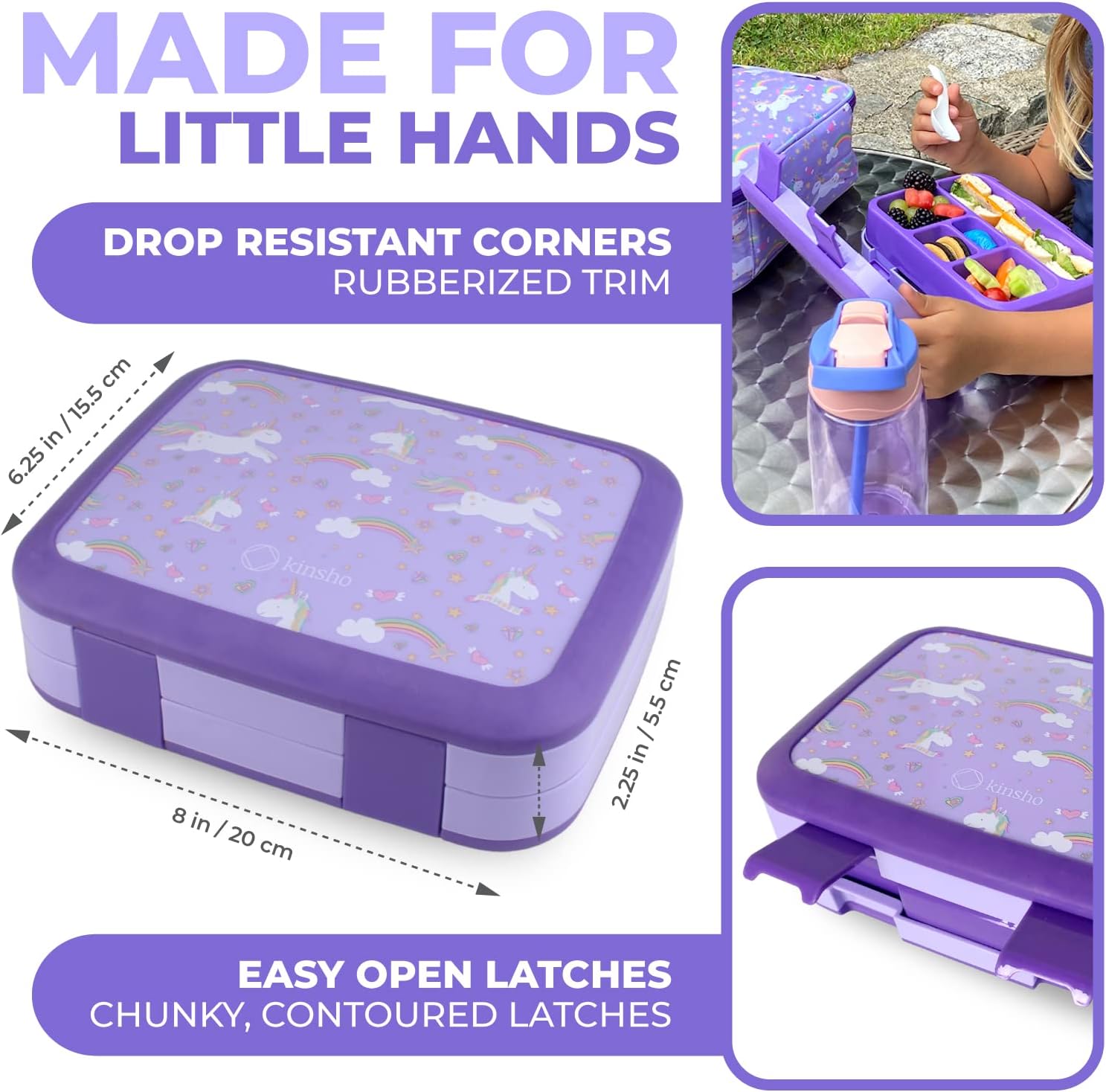 Detalle de Bento Box Lunch Box for Toddlers 5-Section Purple Unicorn 🥡