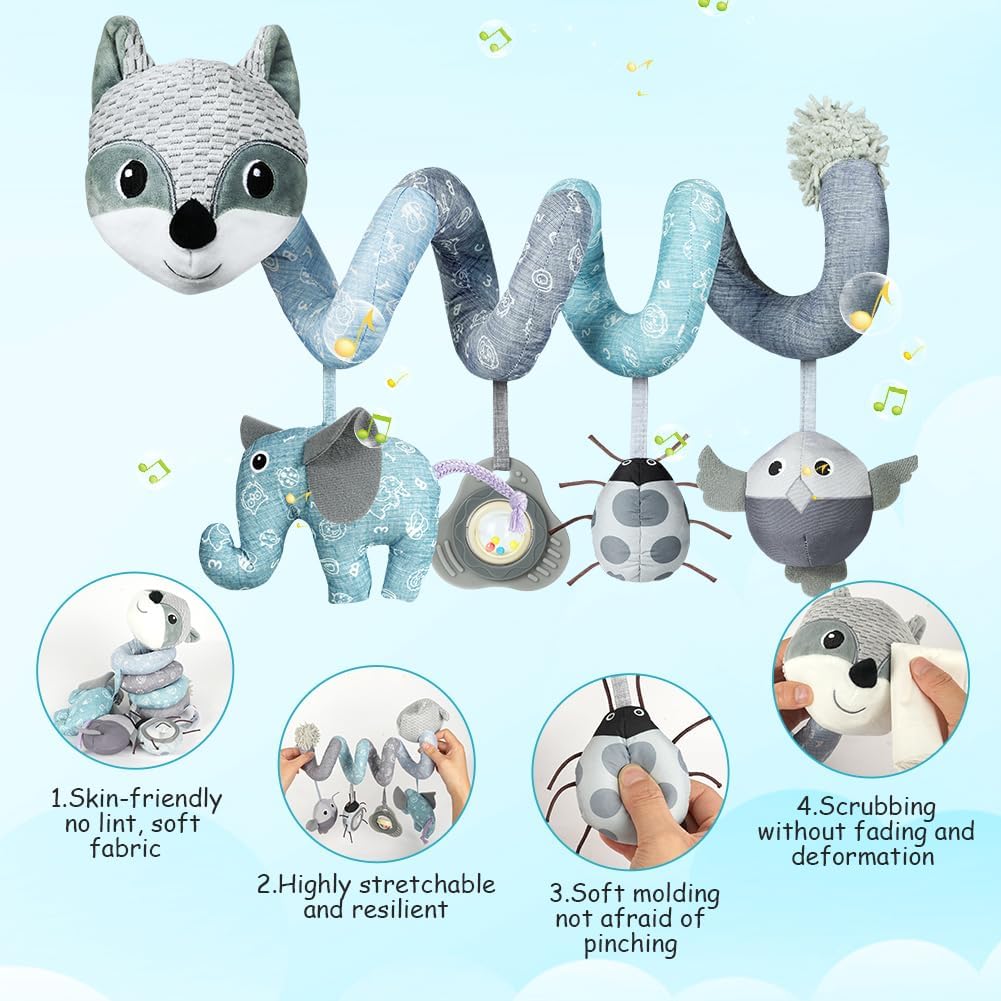 Thumbnail 3 de Vicloon Giocattolo a Spirale per Passeggino Neonato – Peluche a Spirale con Animale Grigio Fox per Sviluppo Sensoriale e Interazione