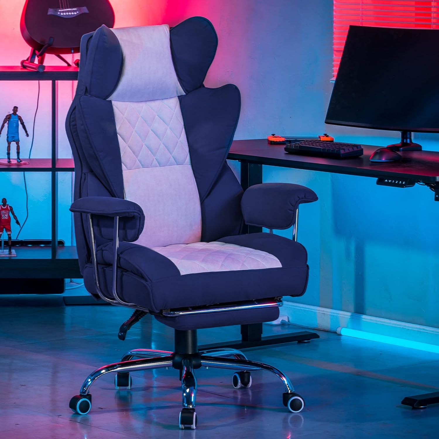 Detalle de GTPLAYER GT205 gamingstoel met brede zitting, lendensteun en voetensteun