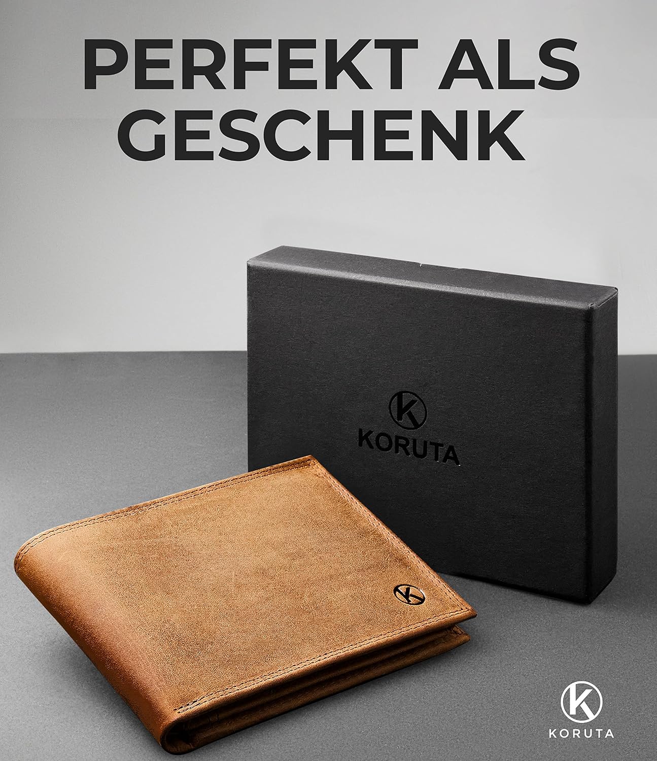 Detalle de KORUTA Herren-Geldbörse aus Leder (braun) mit RFID-Schutz und 13 Fächern – großes Portemonnaie im Querformat