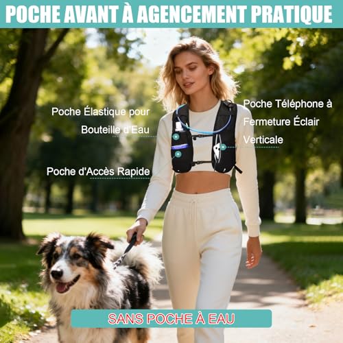 Detalle 2 de ONETOALL Gilet Hydratation Running Femme Réfléchissant avec Flasque 500 ML et LED – Version légère pour Marathon et Trail