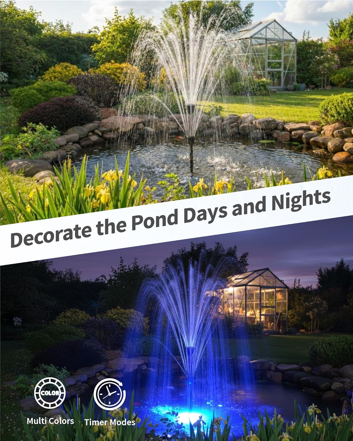 Thumbnail 4 de POPOSOAP Pond Fountain with RGB Lights (40W Submersible Pump, 2100 L/h) for Day & Night Pond Decoration