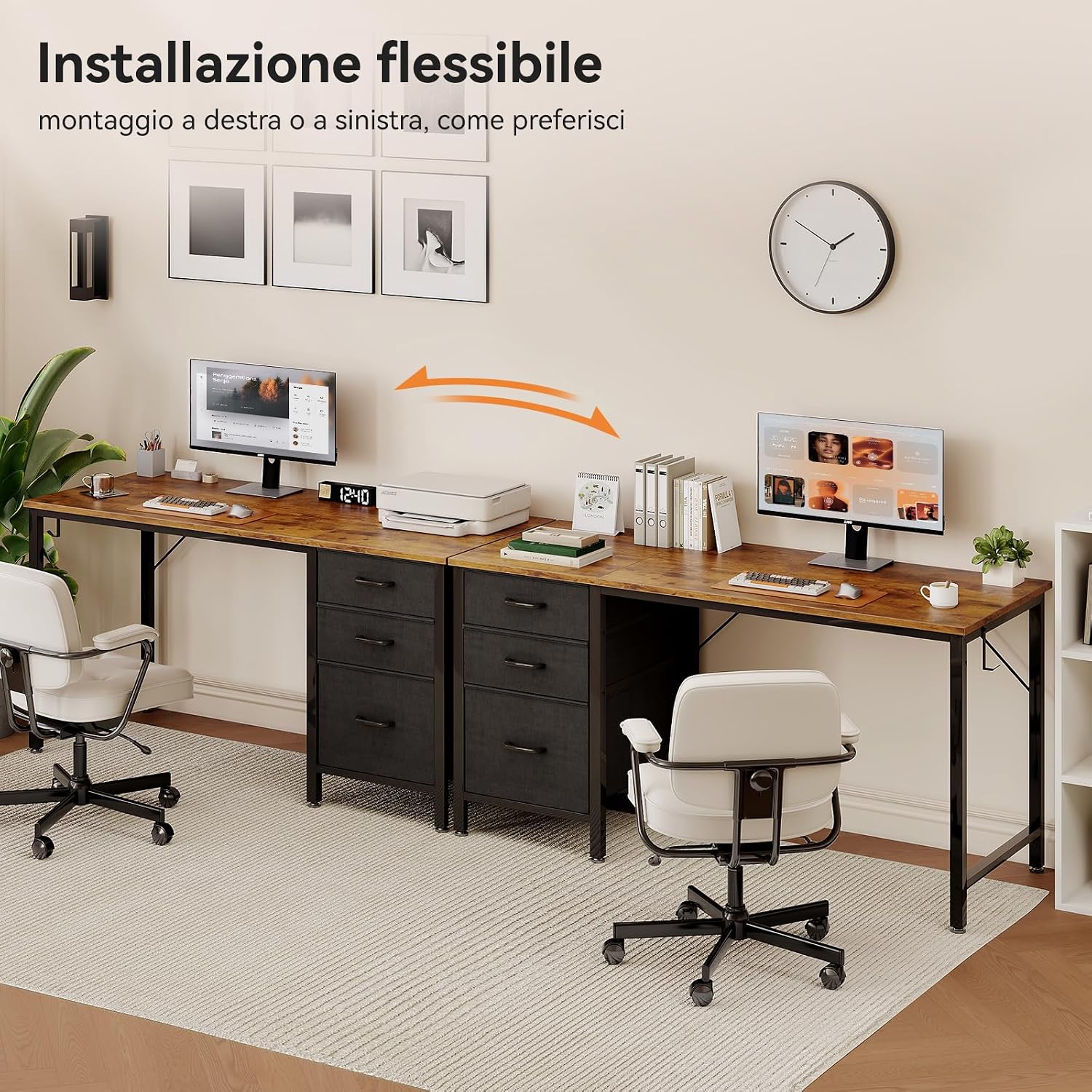 Thumbnail 5 de Coleshome Scrivania con 3 Cassetti in Tessuto, 120x48cm – Scrivania salvaspazio reversibile per ufficio domestico