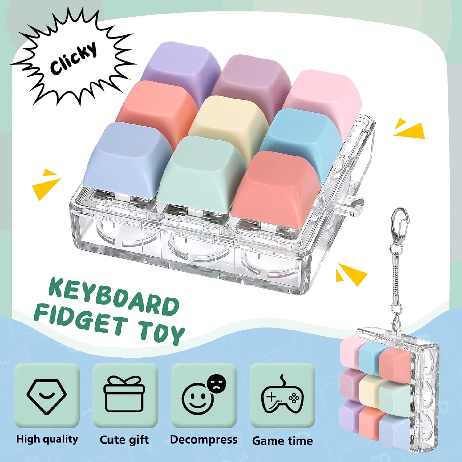Thumbnail 2 de Axlksia Keyboard Fidget Toy: Portable Clicker Keychain for Stress Relief