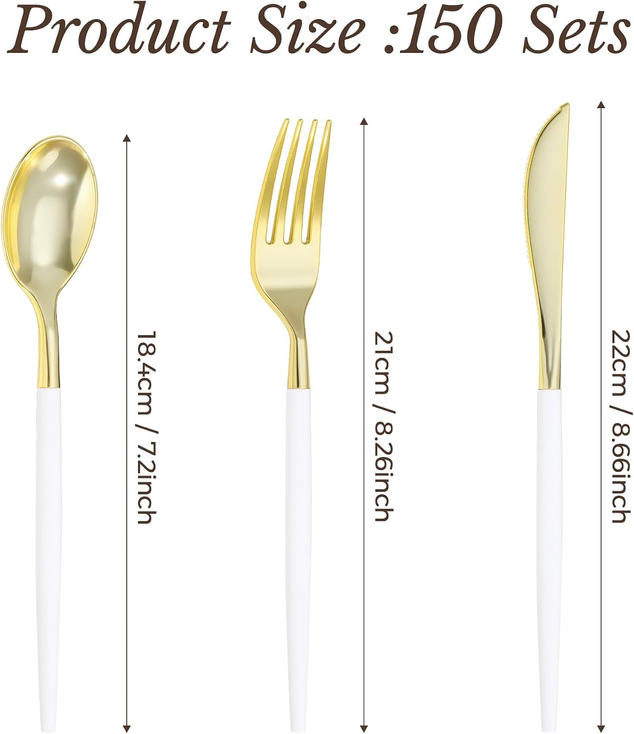 Detalle de Goodluck LJDCS-90/150 Plastic Cutlery Set, 150 Pieces in White and Gold