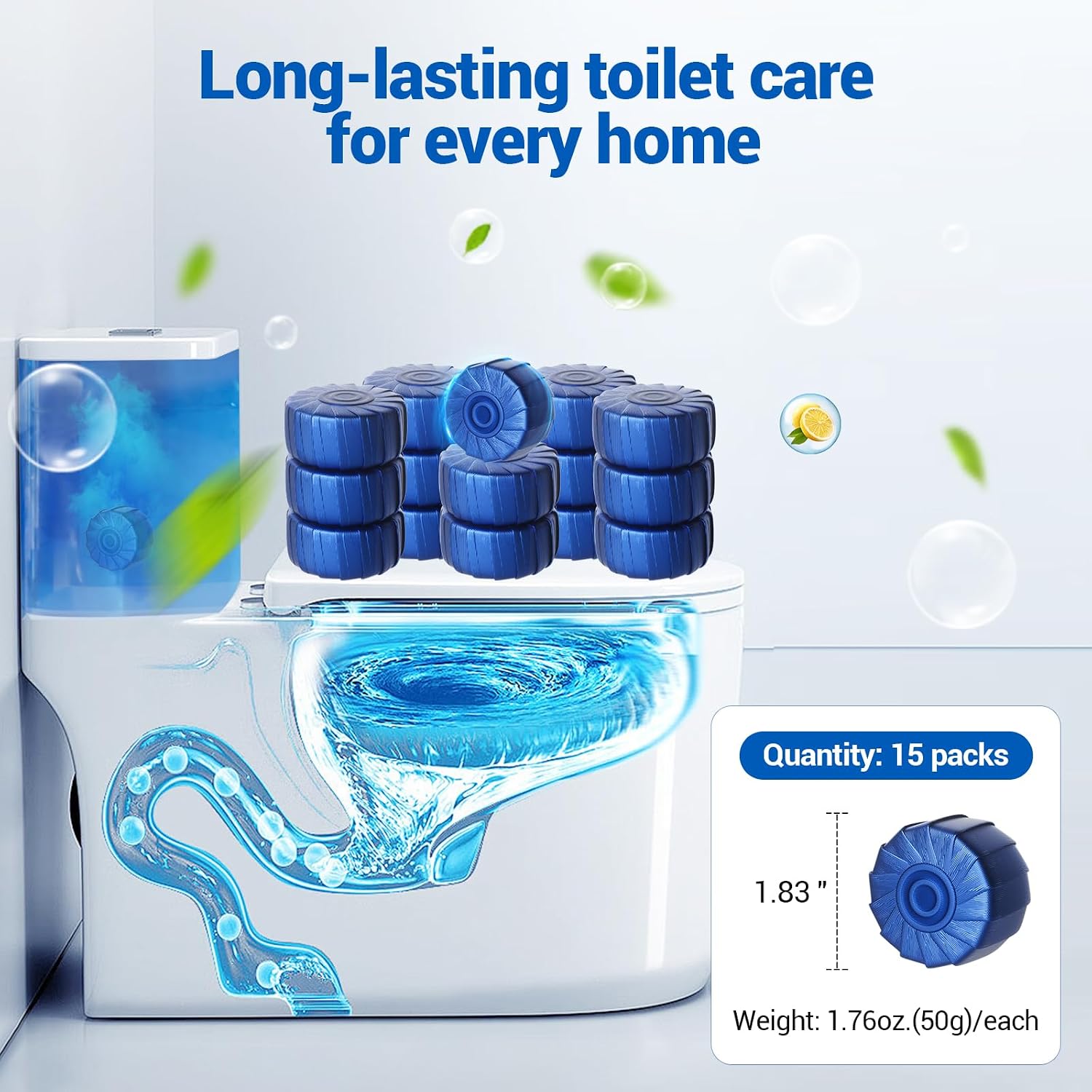 Thumbnail 6 de LACRTOPE Toilet Bowl Cleaner Tablets, 15-Pack, Automatic Tank Cleaning, Lemon Scent