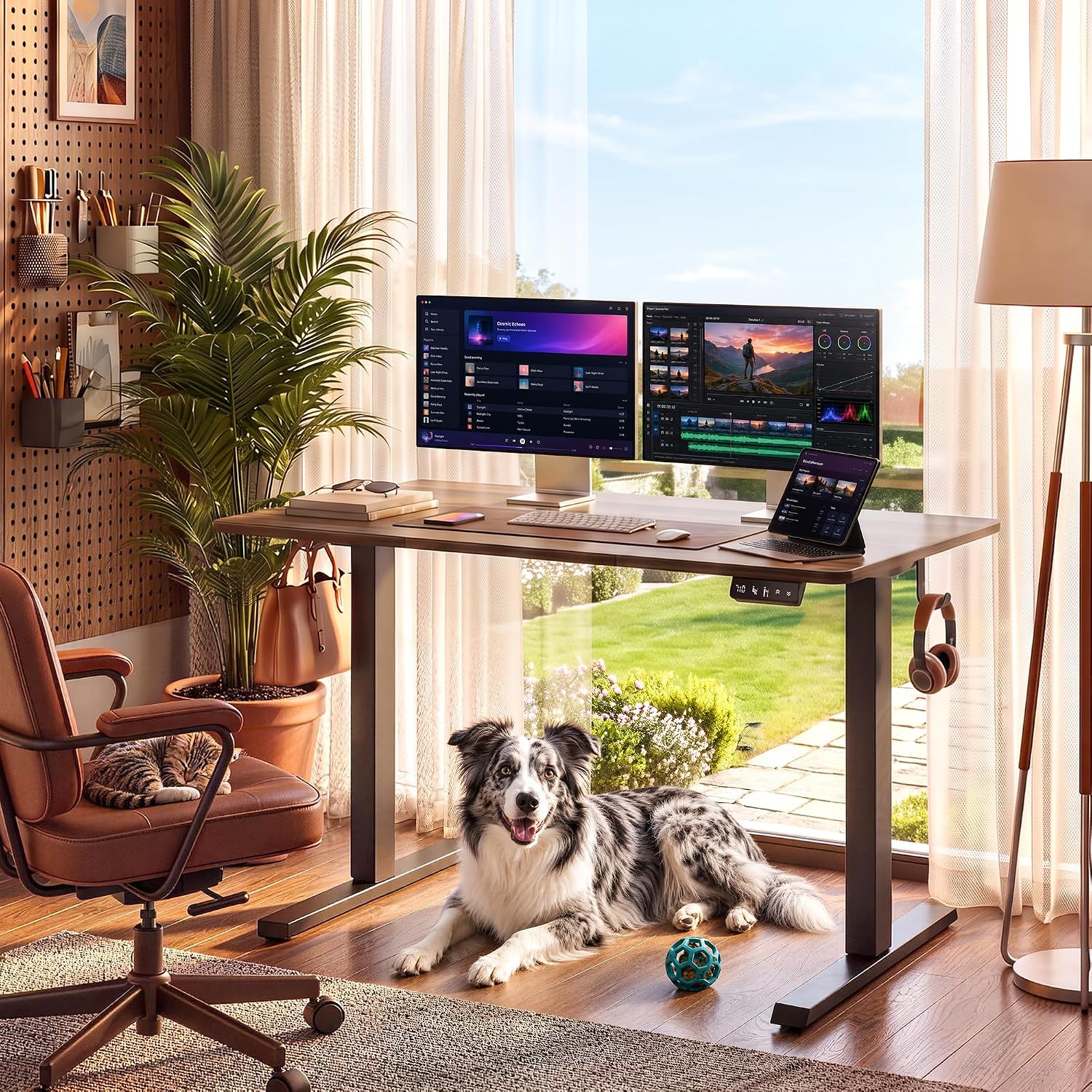 Detalle de NEXT BEAUTY 48 x 24-Inch Electric Standing Desk, Dark Walnut with Memory Presets