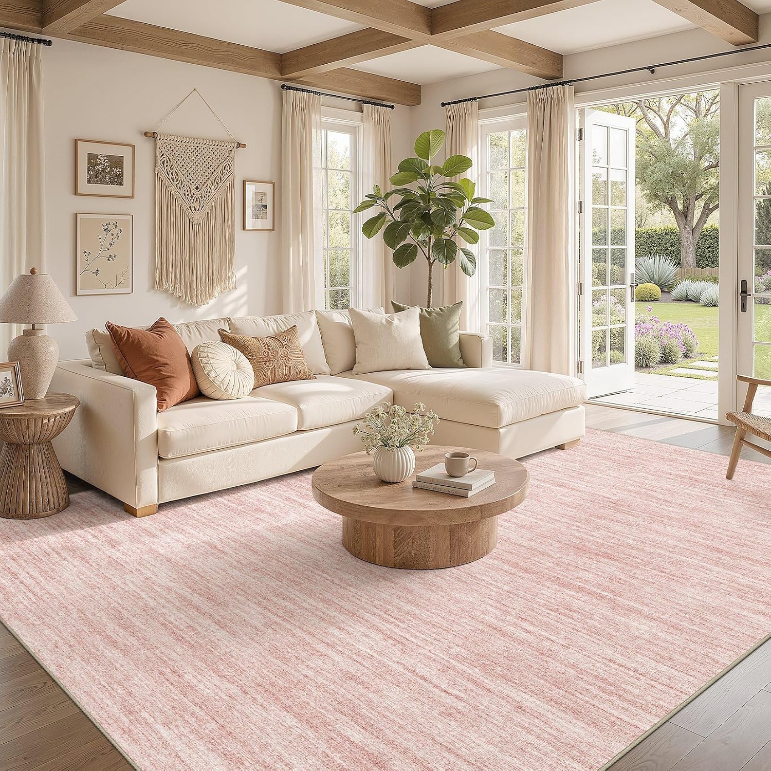 Thumbnail 1 de Nakagishi Neutral 10' x 12' Pink Washable Area Rug, Low-Pile Polyester