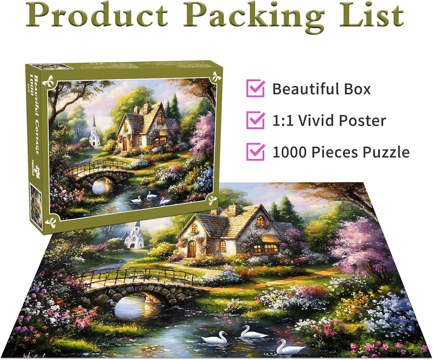 Thumbnail 4 de Beautiful Cottage Jigsaw Puzzle 1000 Pieces for Adults — Quaint Church Scene