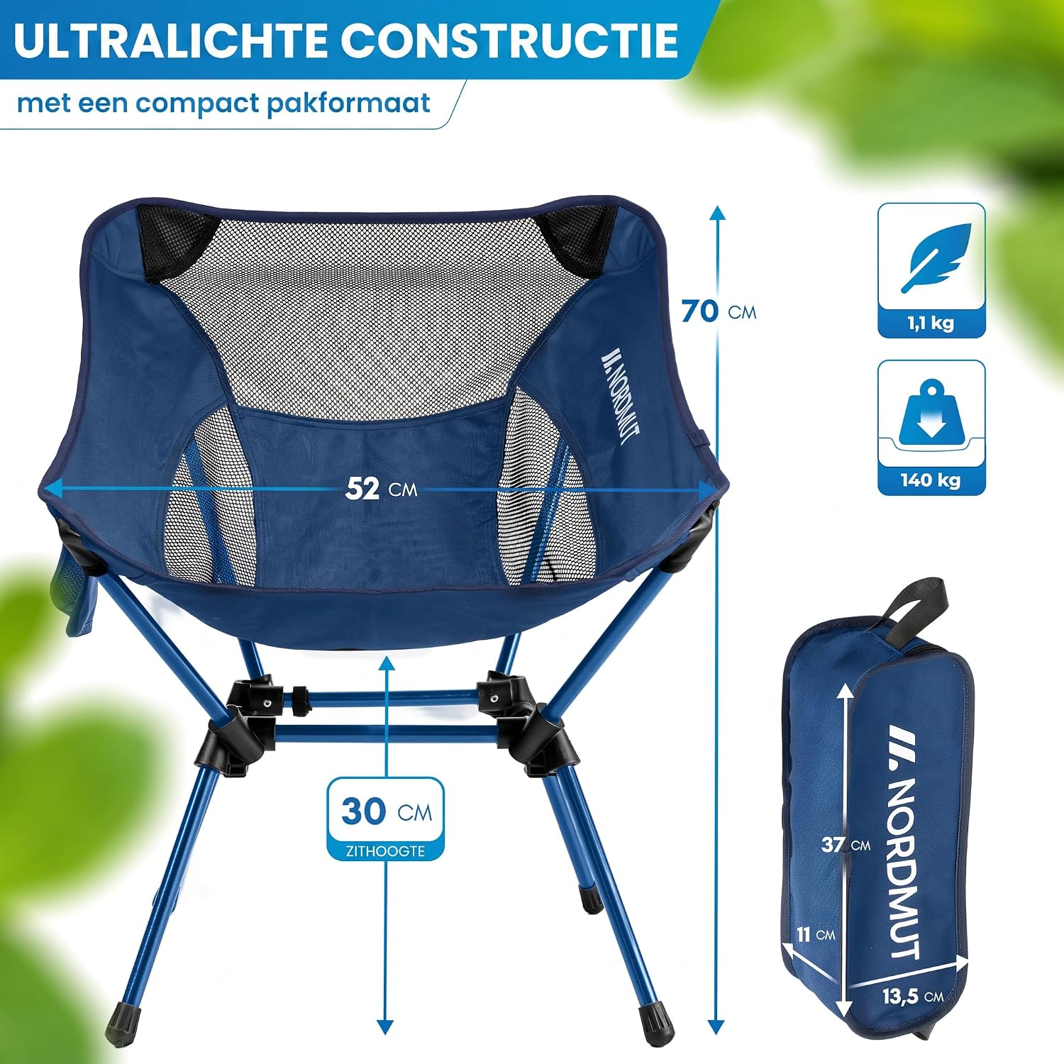 Detalle 2 de NORDMUT CHR-LGT-BLU-1 kampeerstoel, opvouwbaar aluminium, 1.100 g