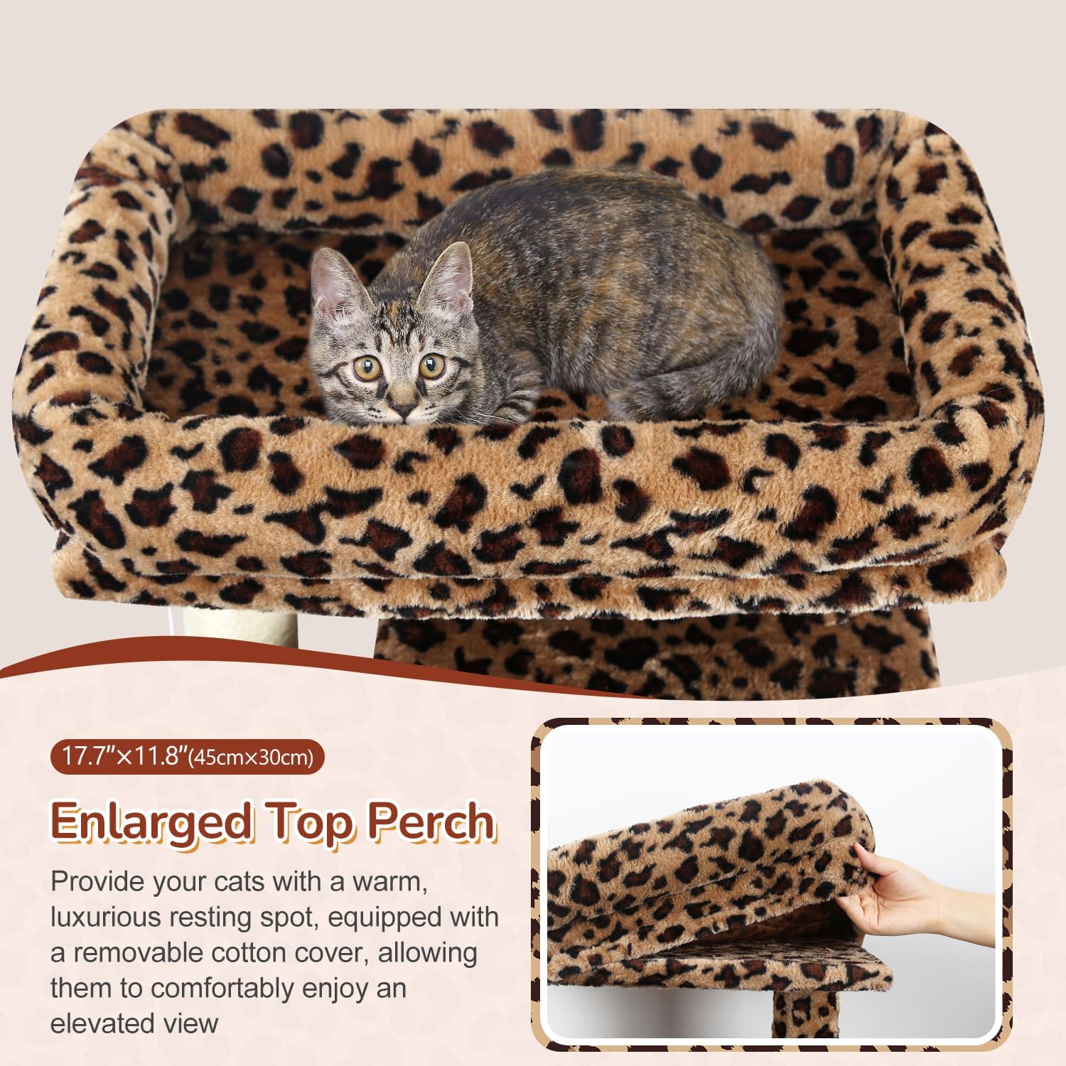 Detalle de Globlazer Heavy Duty Cat Tree Tower 70inch Pro Leopard Print