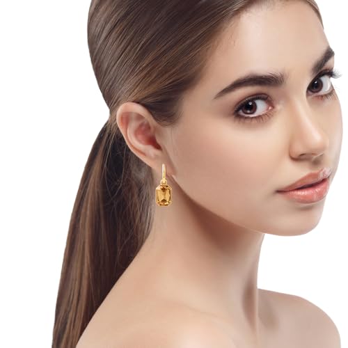 Detalle de Aliyoham Citrine Geometric Hoop Earrings – 14K Gold Plated Hypoallergenic Dangle Jewelry