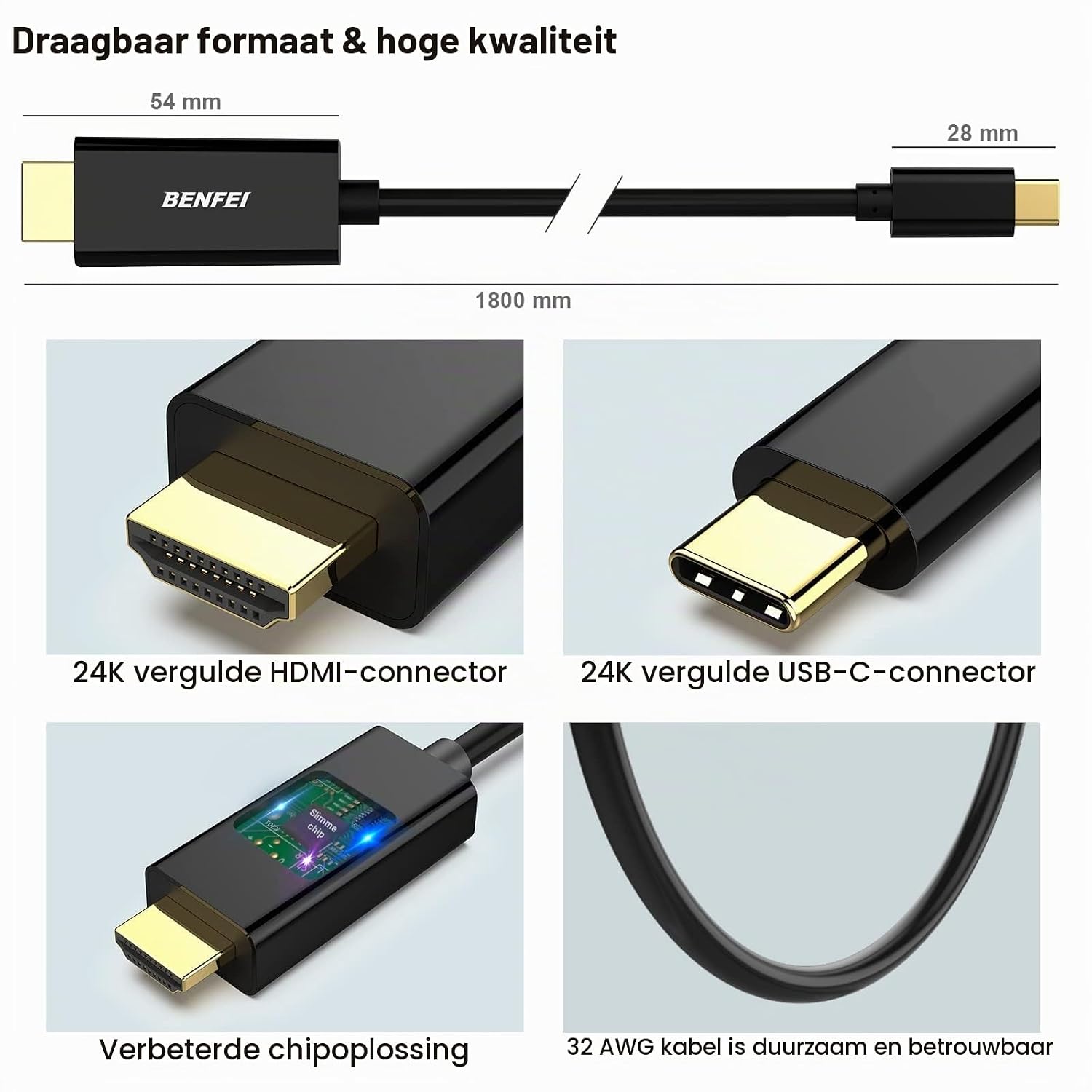 Thumbnail 6 de BENFEI 000120black-3f USB-C-naar-HDMI-kabel, 0,9 m, 4K bij 30 Hz