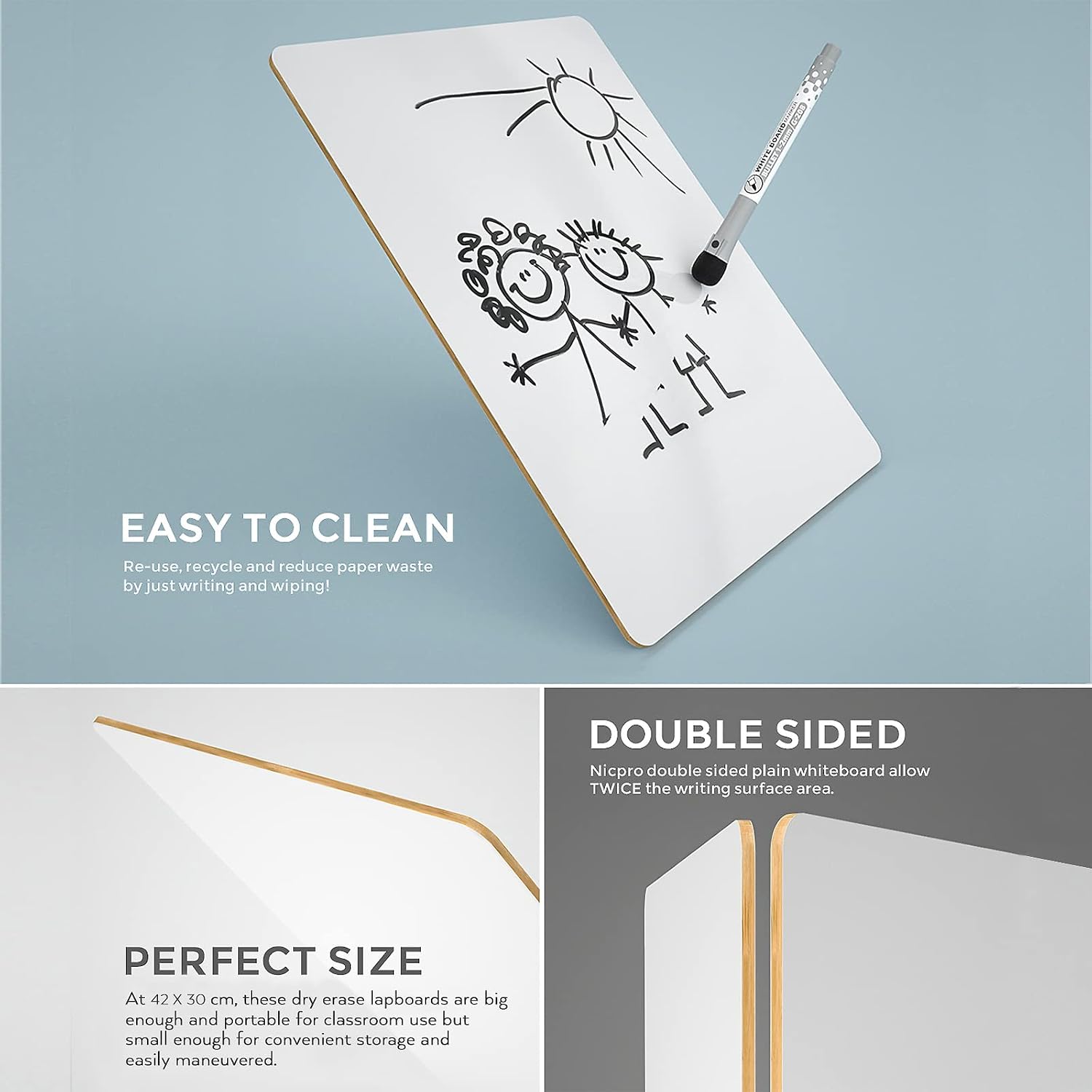 Thumbnail 1 de Nicpro 2 Pack A3 Mini Whiteboard 30x42cm