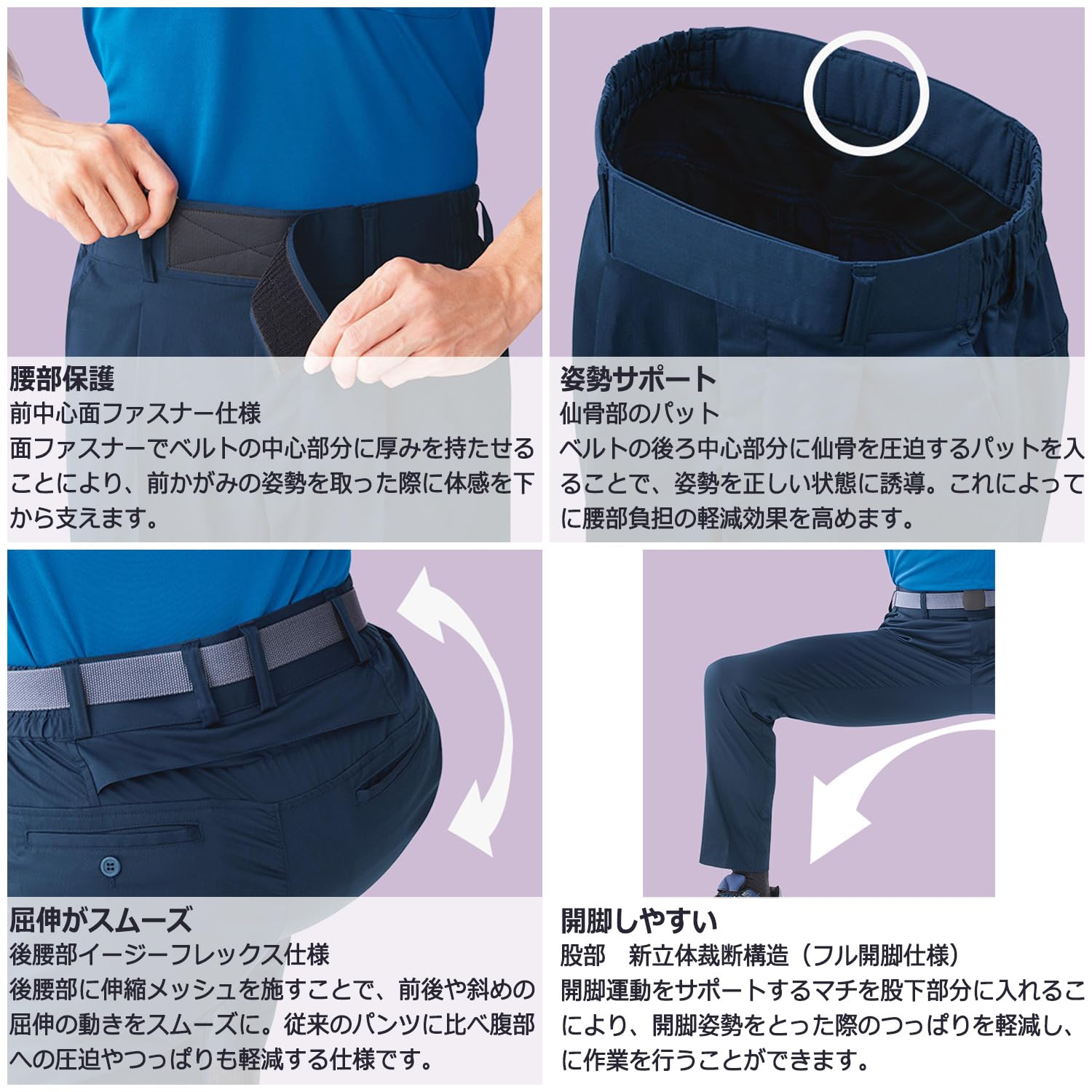 Detalle de ミドリ安全 楽腰パンツLIGHT VES867 下 作業用パンツ ネイビー・L、帯電防止・ストレッチ