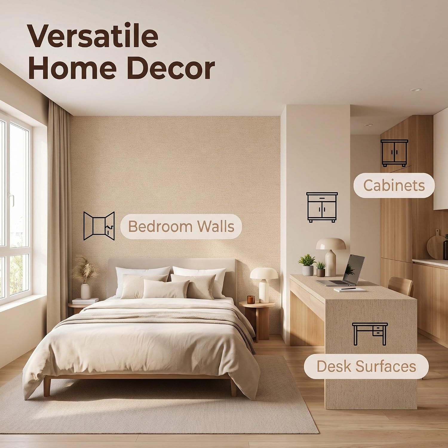 Thumbnail 2 de Boeoanay MABUWENKQ45025 Grasscloth Wallpaper, Khaki PVC, 17.5 x 98 in