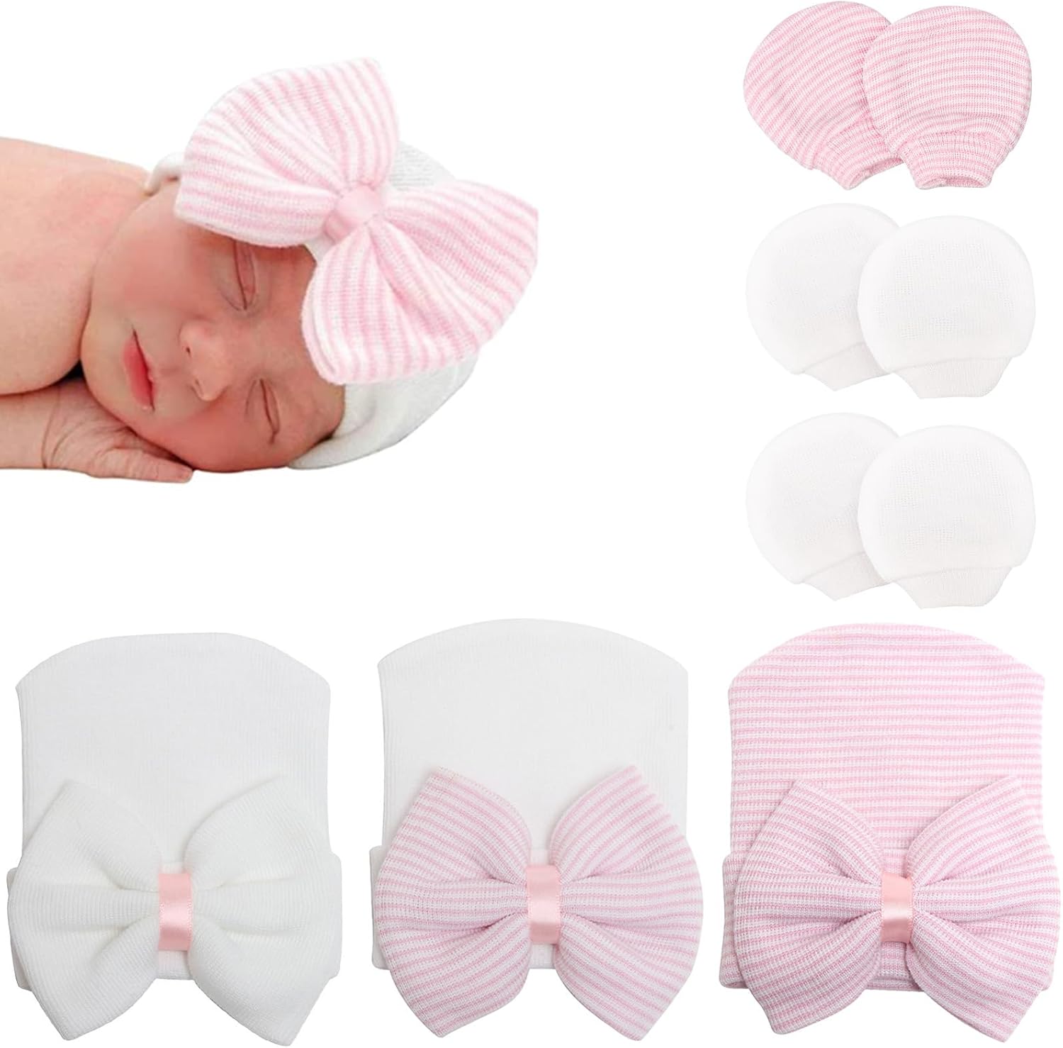 Detalle de DRESHOW 3-Piece Newborn Hat and Mittens