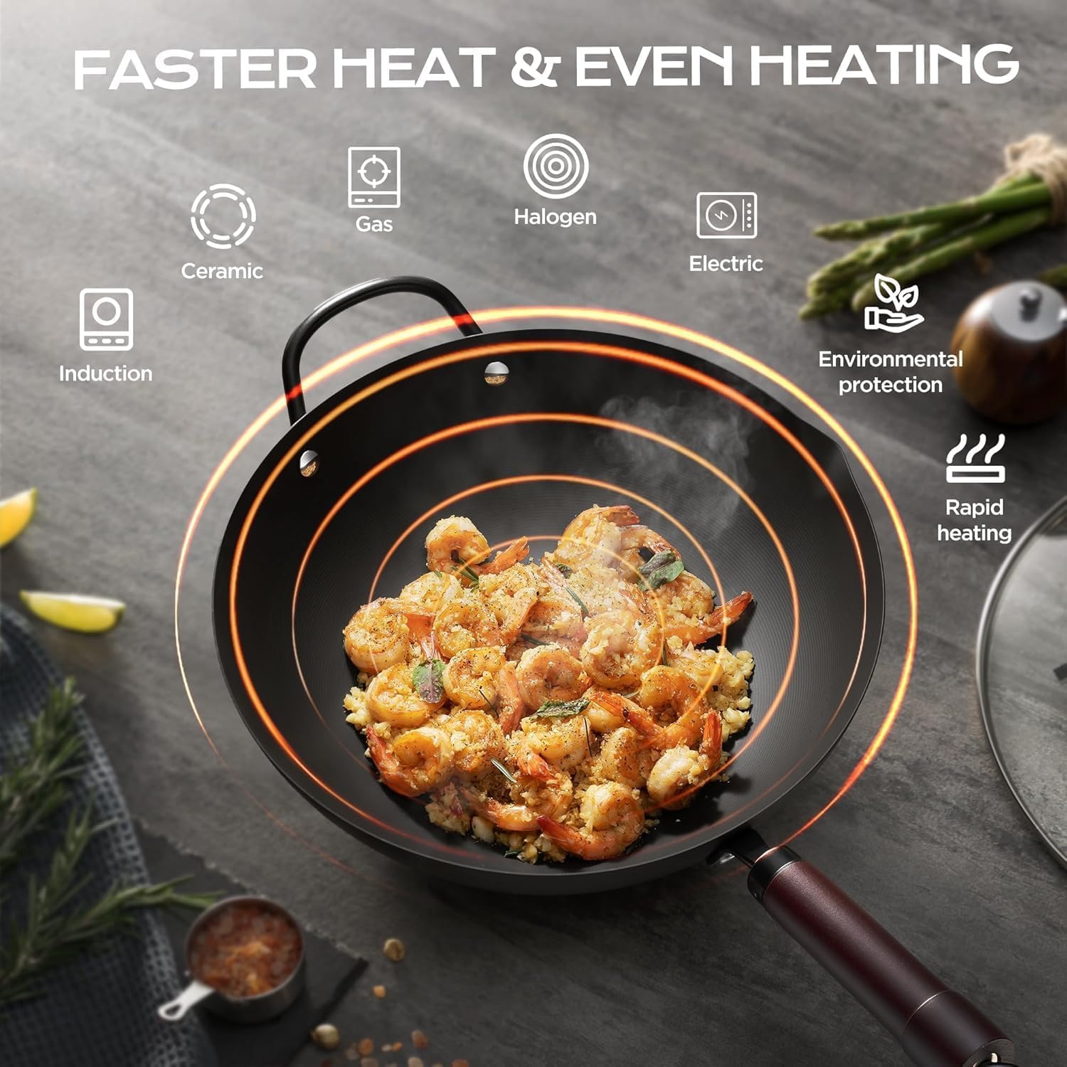 Detalle 2 de 13 Inch Carbon Steel Wok 5.8QT, Pre-Seasoned
