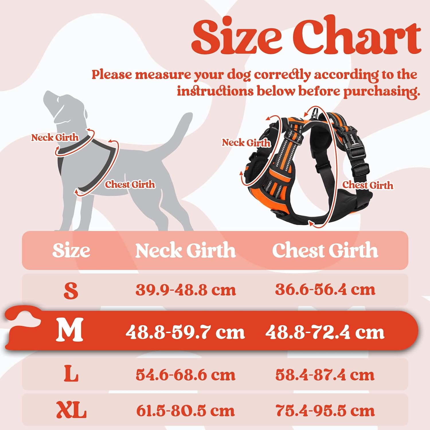 Detalle 2 de rabbitgoo Dog Harness (Medium, M) with Neck Release Buckle and Front/Back Clips – Orange