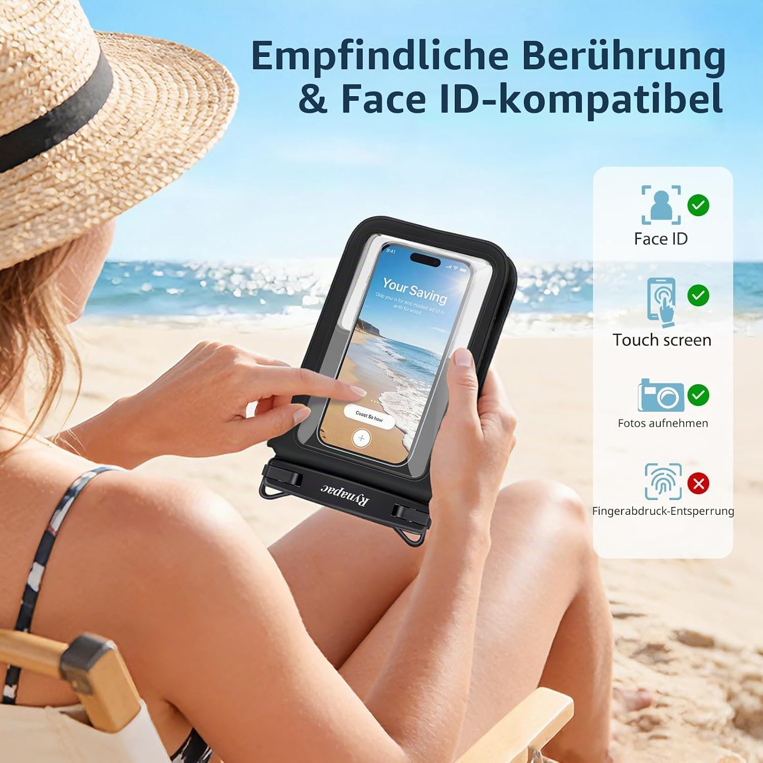 Detalle de Rynapac wasserdichte Handyhülle 2er-Set: IPX8 bis 30 m, für Smartphones bis 8 Zoll