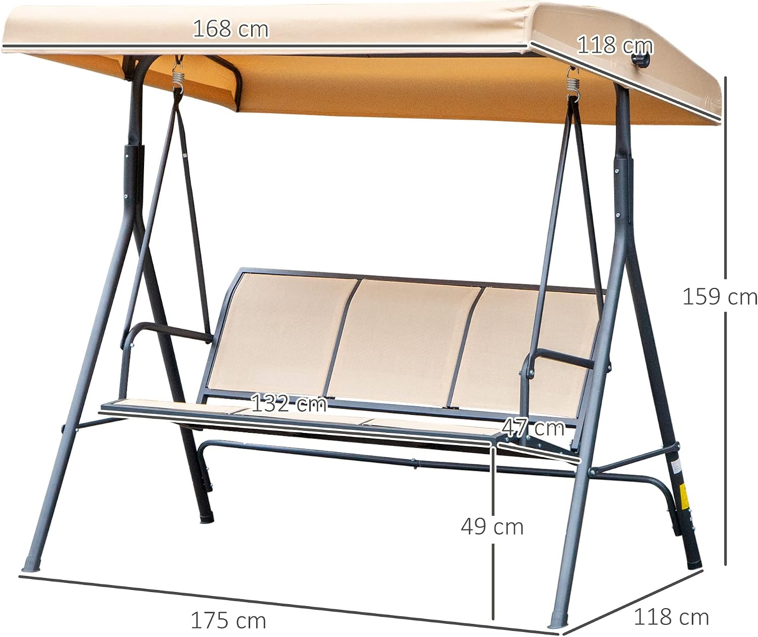 Thumbnail 6 de Outsunny balancelle de jardin 3 places grand confort, toit à inclinaison réglable, dossier et assise ergonomiques