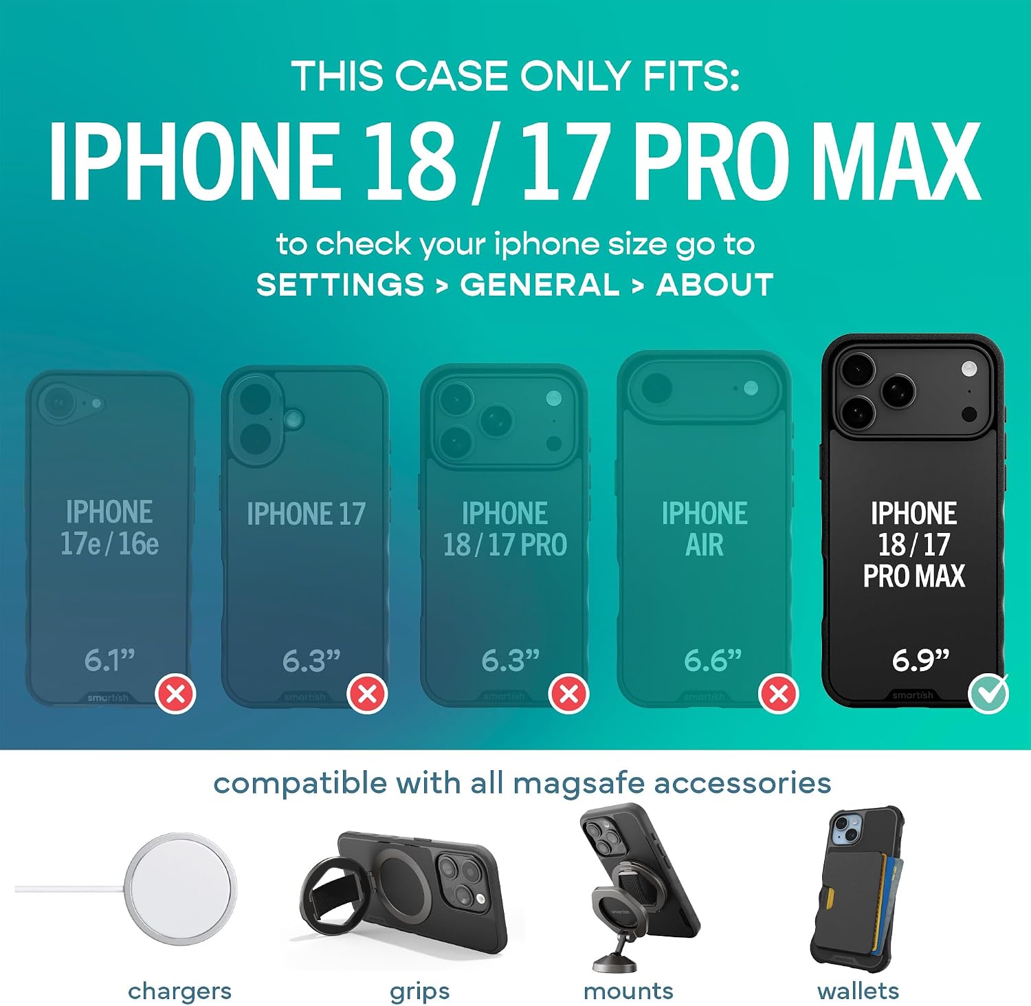 Detalle de Smartish Gripmunk BG25PX-BLACK MagSafe Case for iPhone 17/18 Pro Max