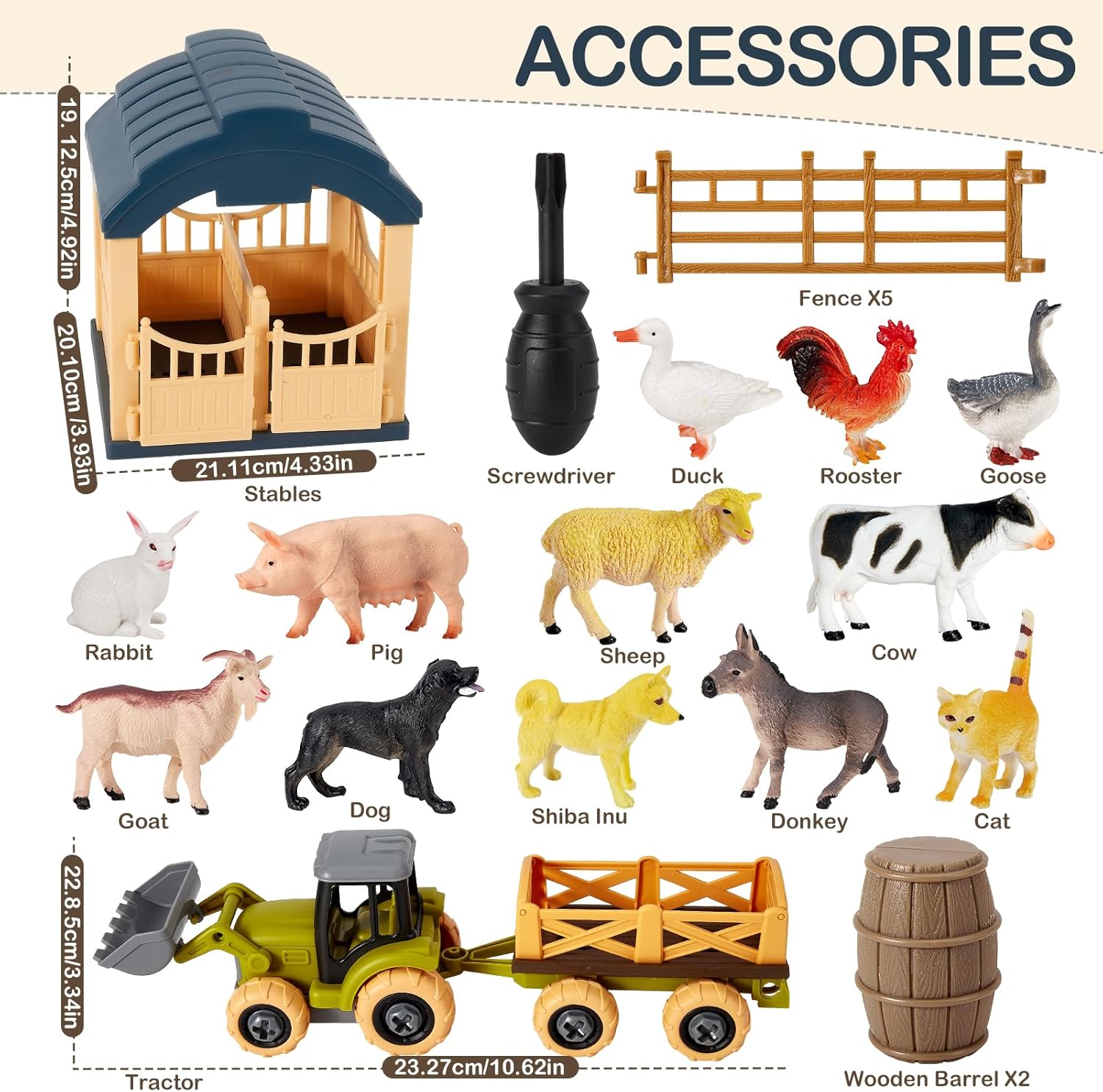 Detalle de BUYGER Farm Animals Toys Set for 3–5 Year Olds: 12 Pieces Farm Animals & Take-Apart Truck