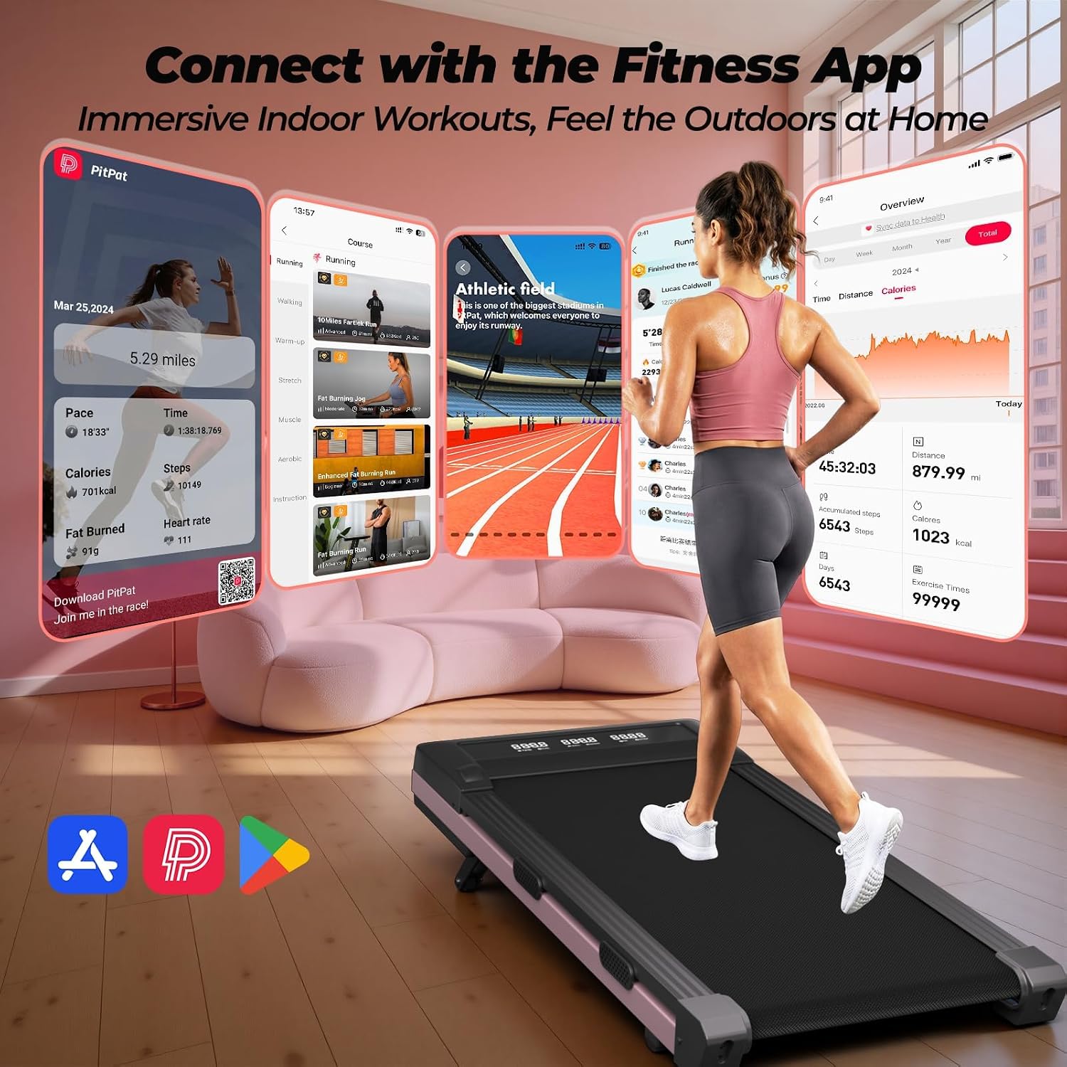Detalle de DeerRun BA07R2 Walking Pad Treadmill, 9% Auto Incline, Pink