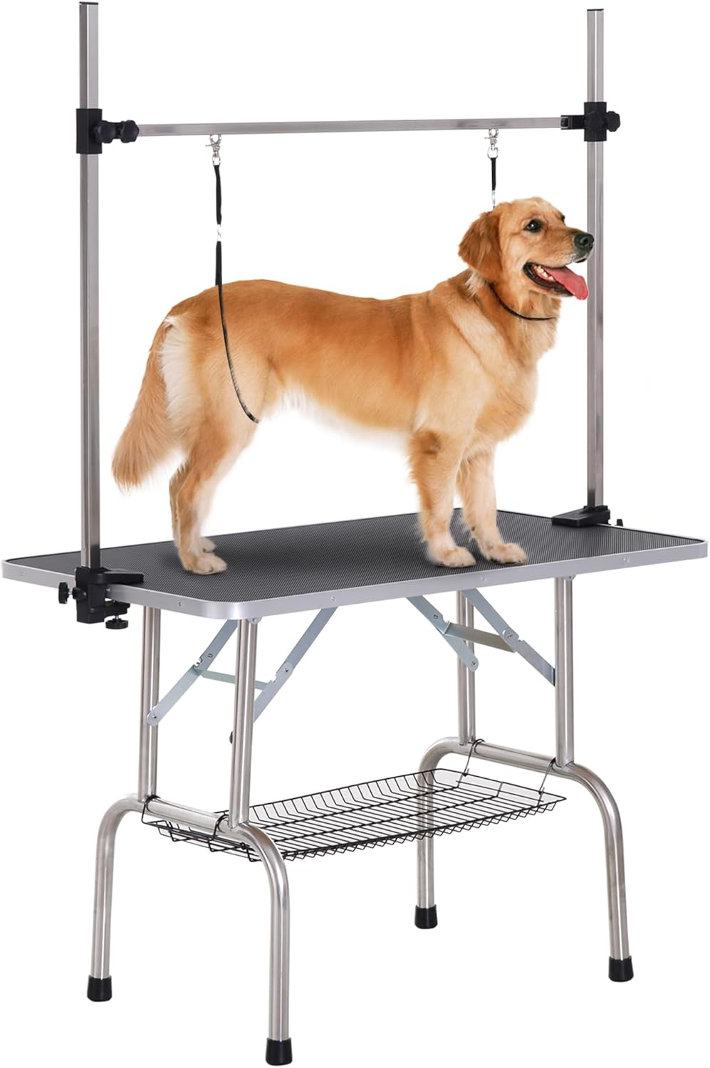 PawHut table de toilettage pliante 107 x 60 cm avec potence H inox réglable et surface antidérapante