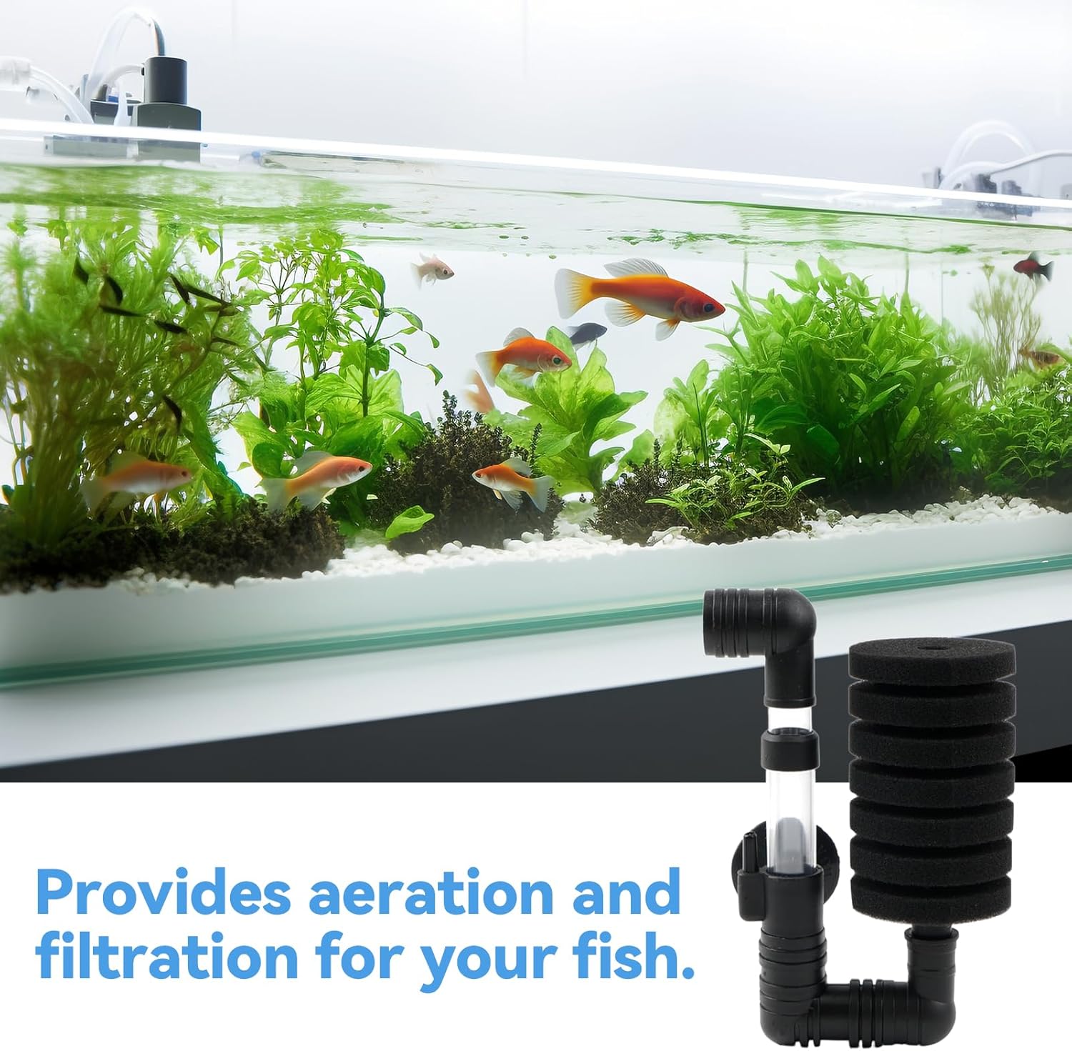 Detalle de ROSYLEVE 2-Piece Aquarium Single Head Sponge Filter Set with 4 Replacement Sponges