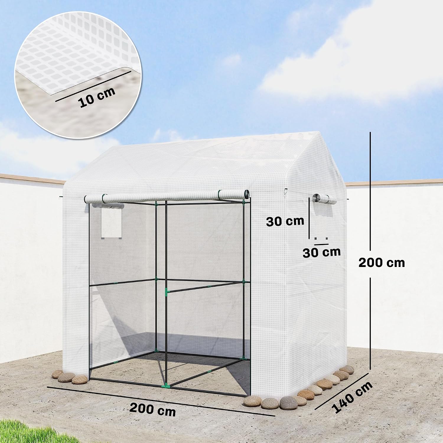 Thumbnail 6 de Outsunny 845-939V00WT tuinkas, 200 x 140 x 200 cm, PE-zeil van 135 g/m²