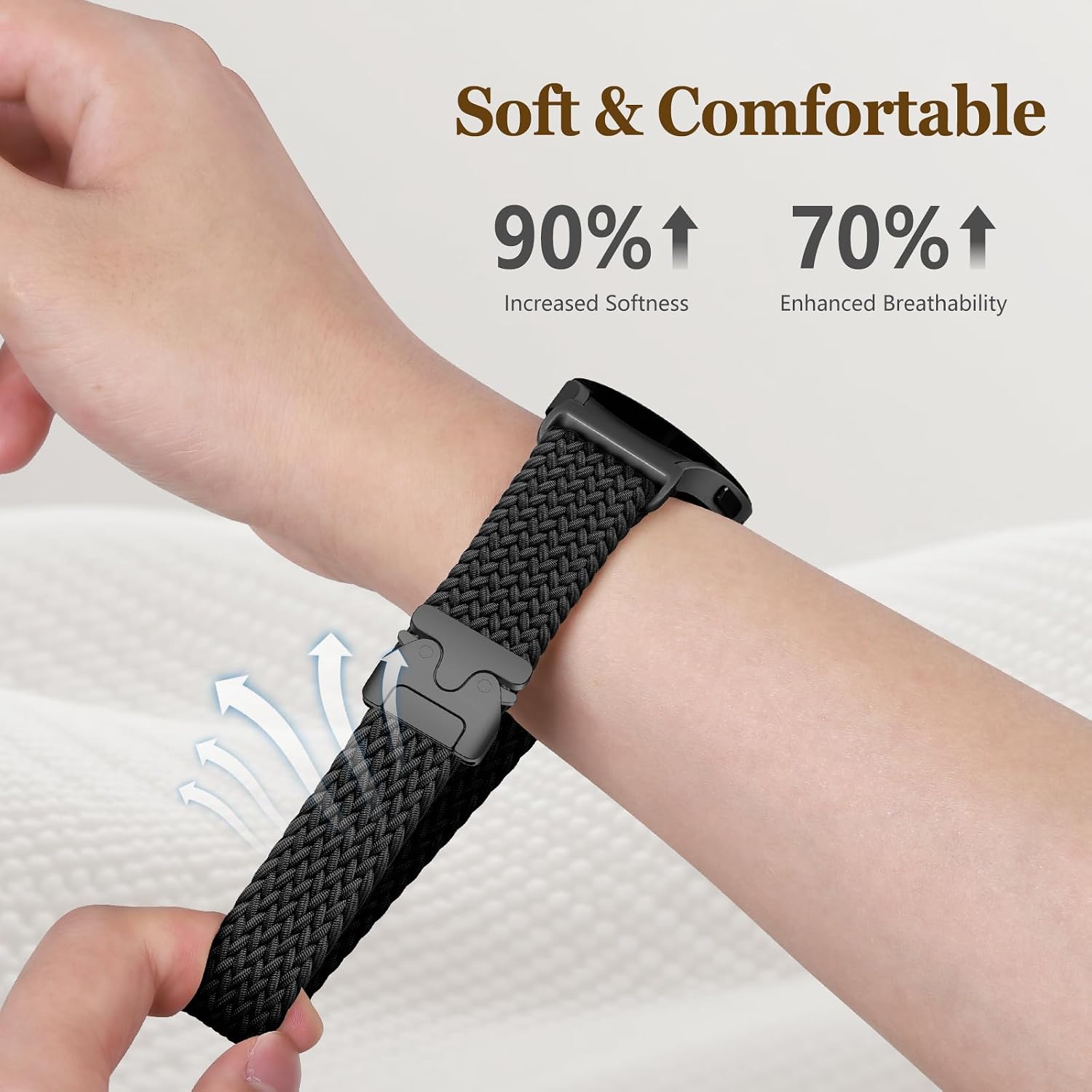 Detalle de One Click Braided Strap for Samsung Galaxy Watch 7/6/5/4 FE – 20mm Elastic Parachute Strap in Various Sizes